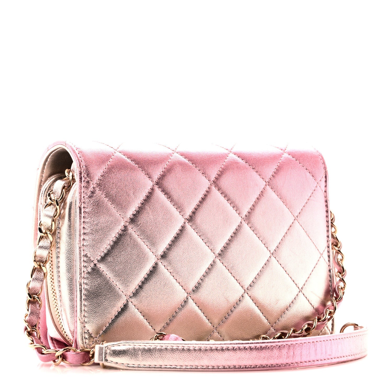 Metallic Lambskin Like A Wallet Flap Golden Pink