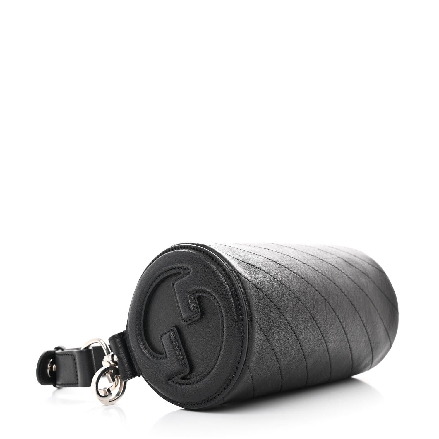 Sakai Be Green Calfskin Diagonal Stitched Mini Blondie Barrel Shoulder Bag Black