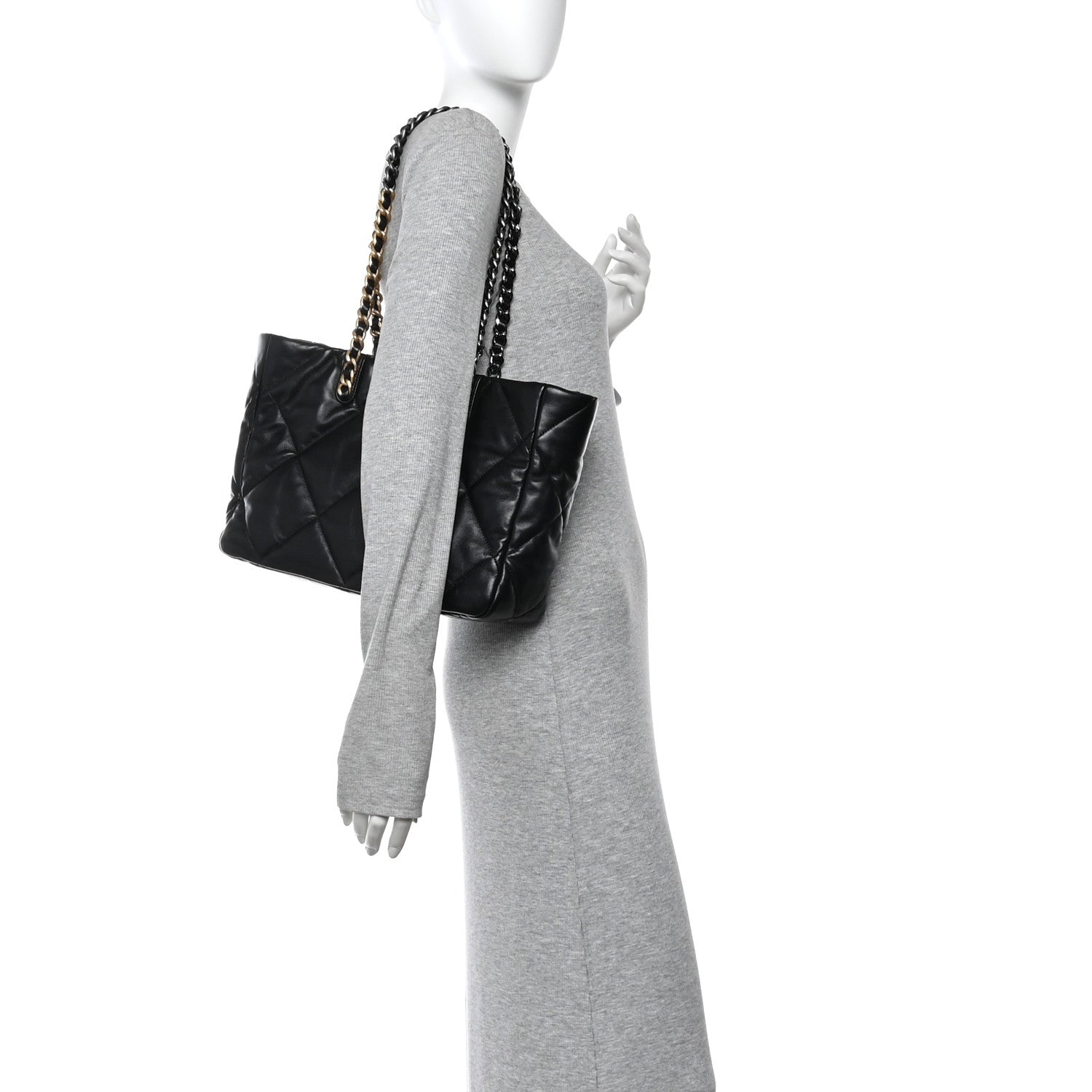 Lambskin Quilted Chanel 19 East West Shopping Bag Black