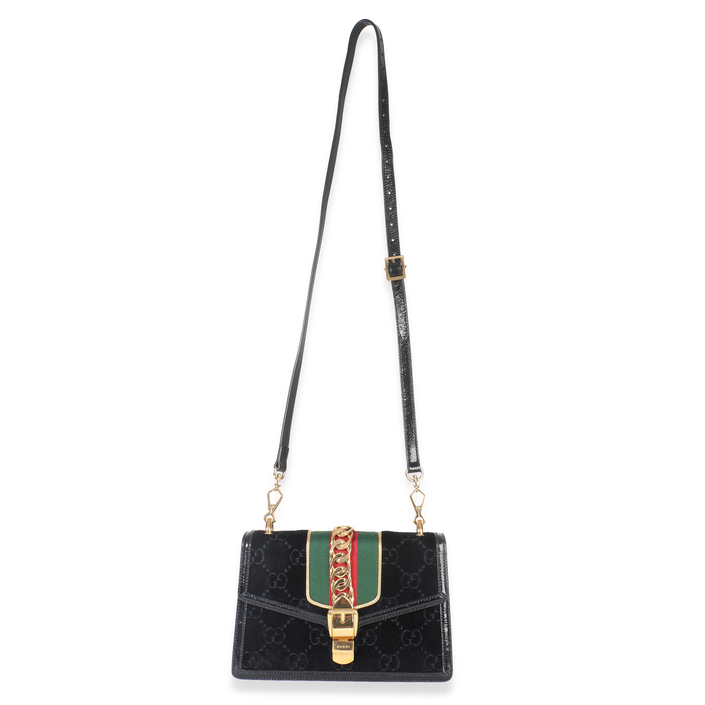 Black GG Velvet Small Sylvie Shoulder Bag