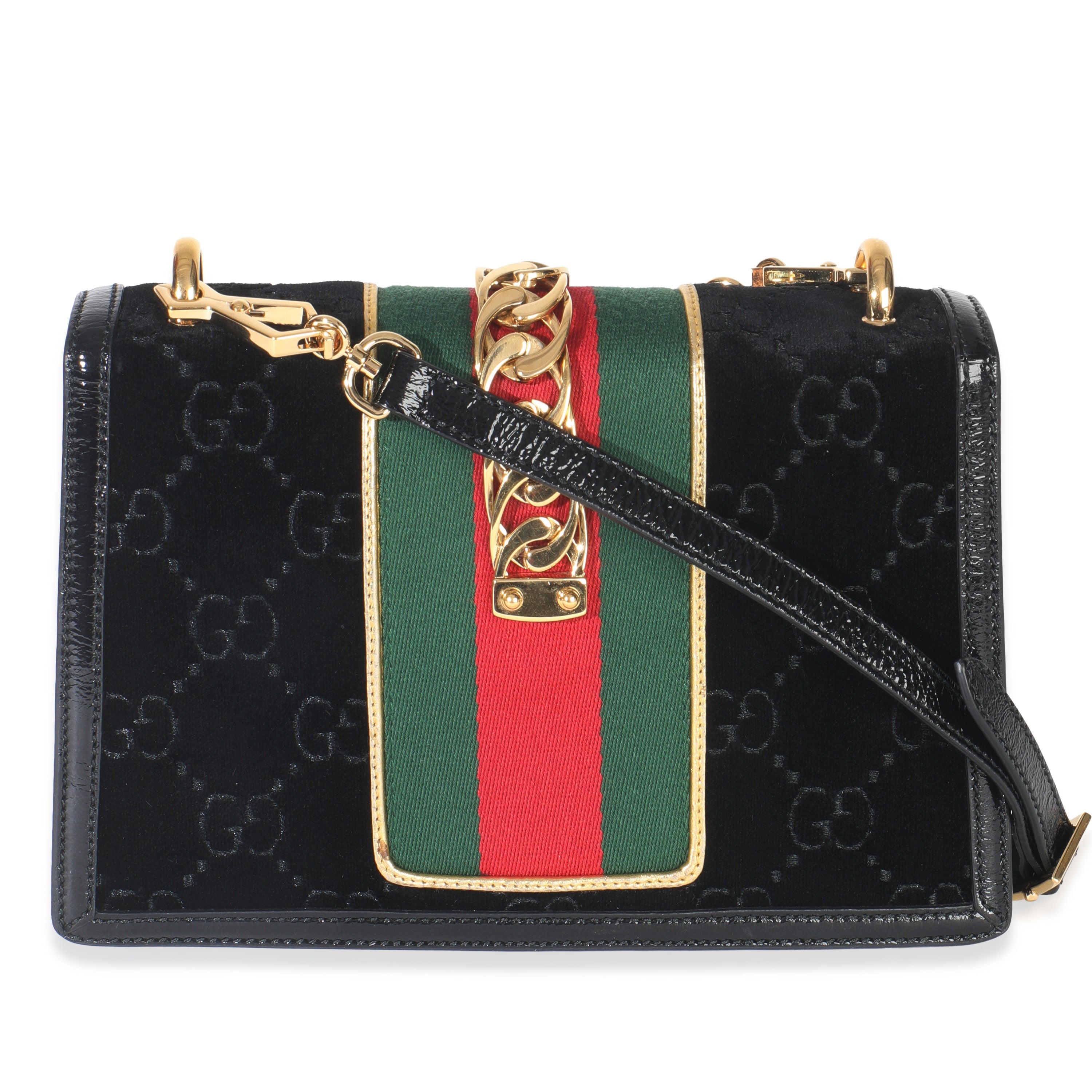 Black GG Velvet Small Sylvie Shoulder Bag