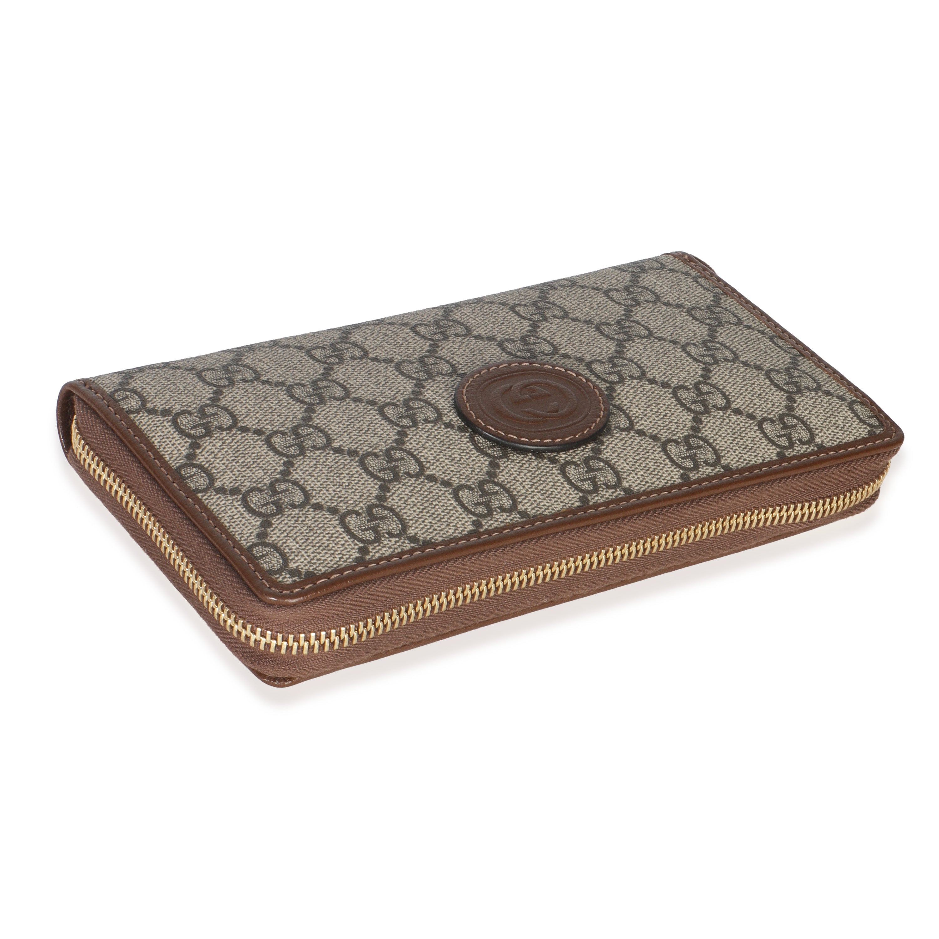 Beige Brown GG Supreme Canvas Retro Interlocking G Wallet