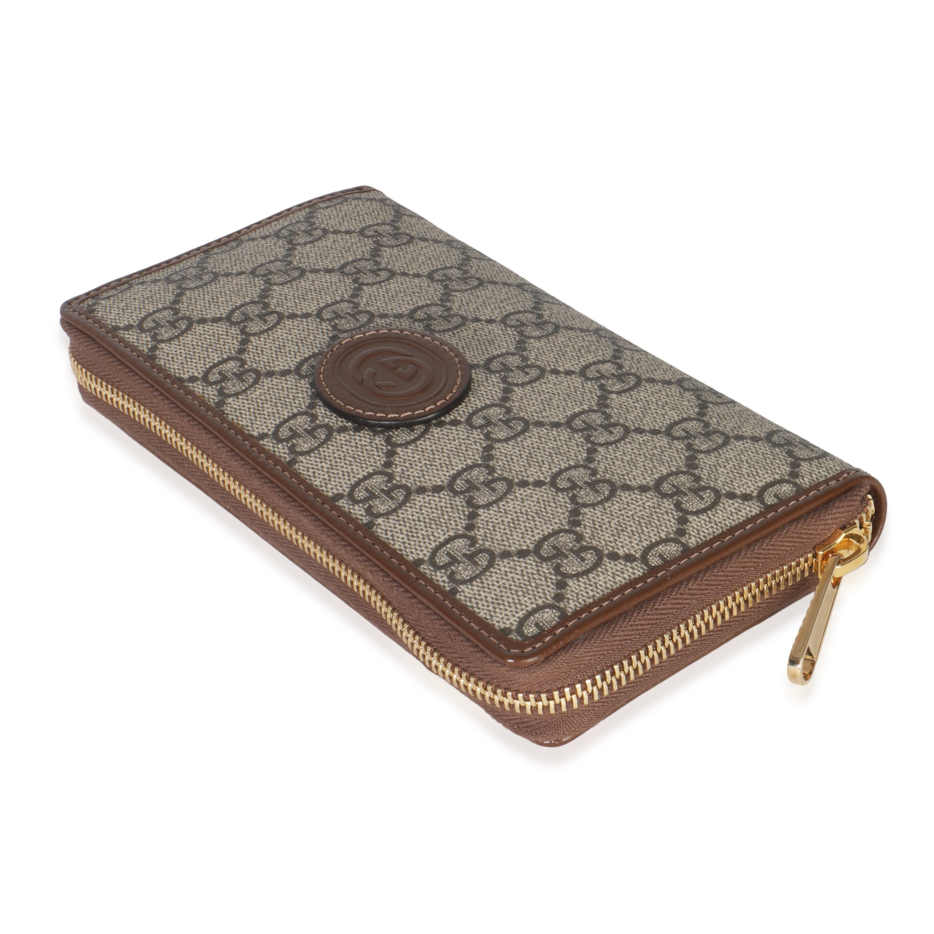 Beige Brown GG Supreme Canvas Retro Interlocking G Wallet