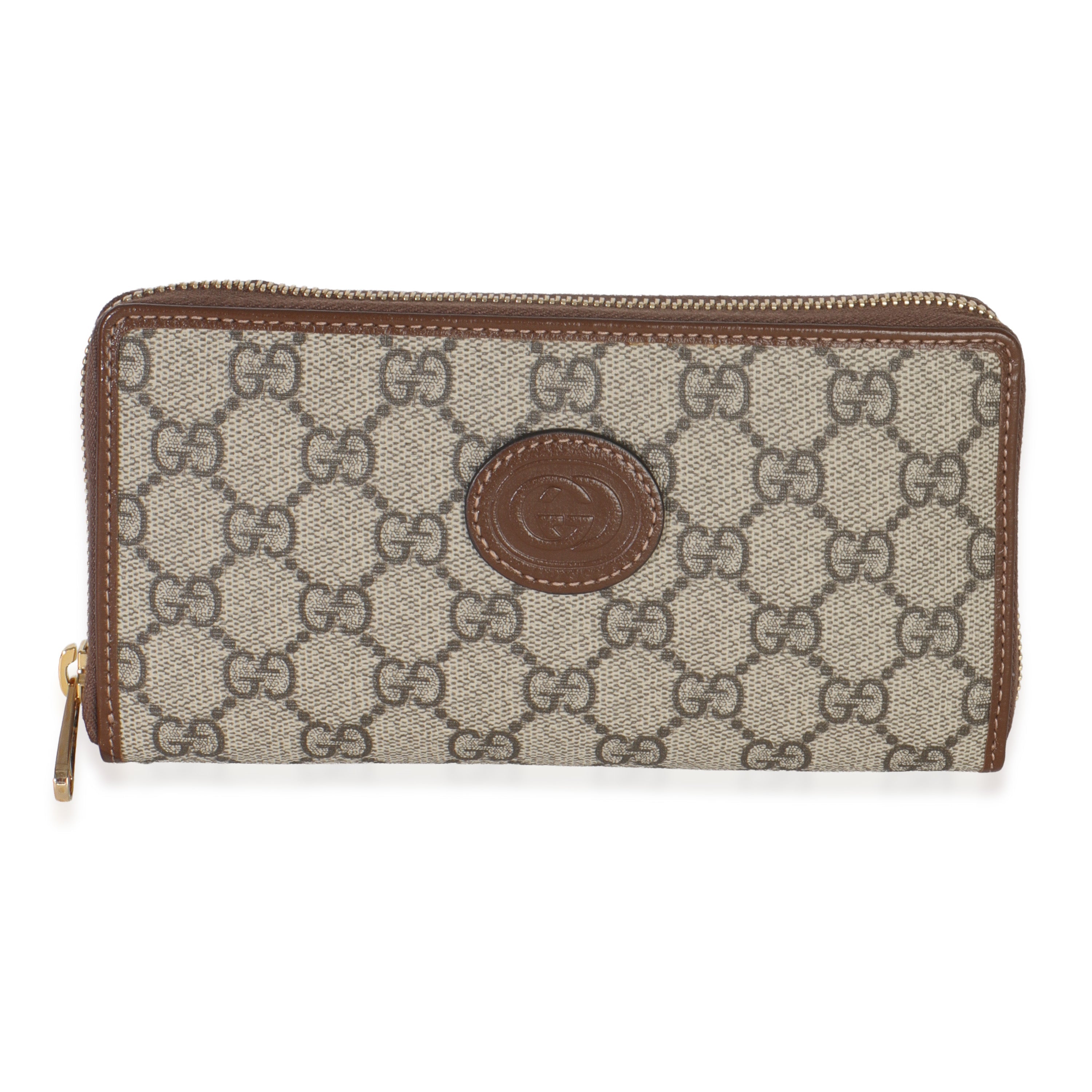 Beige Brown GG Supreme Canvas Retro Interlocking G Wallet