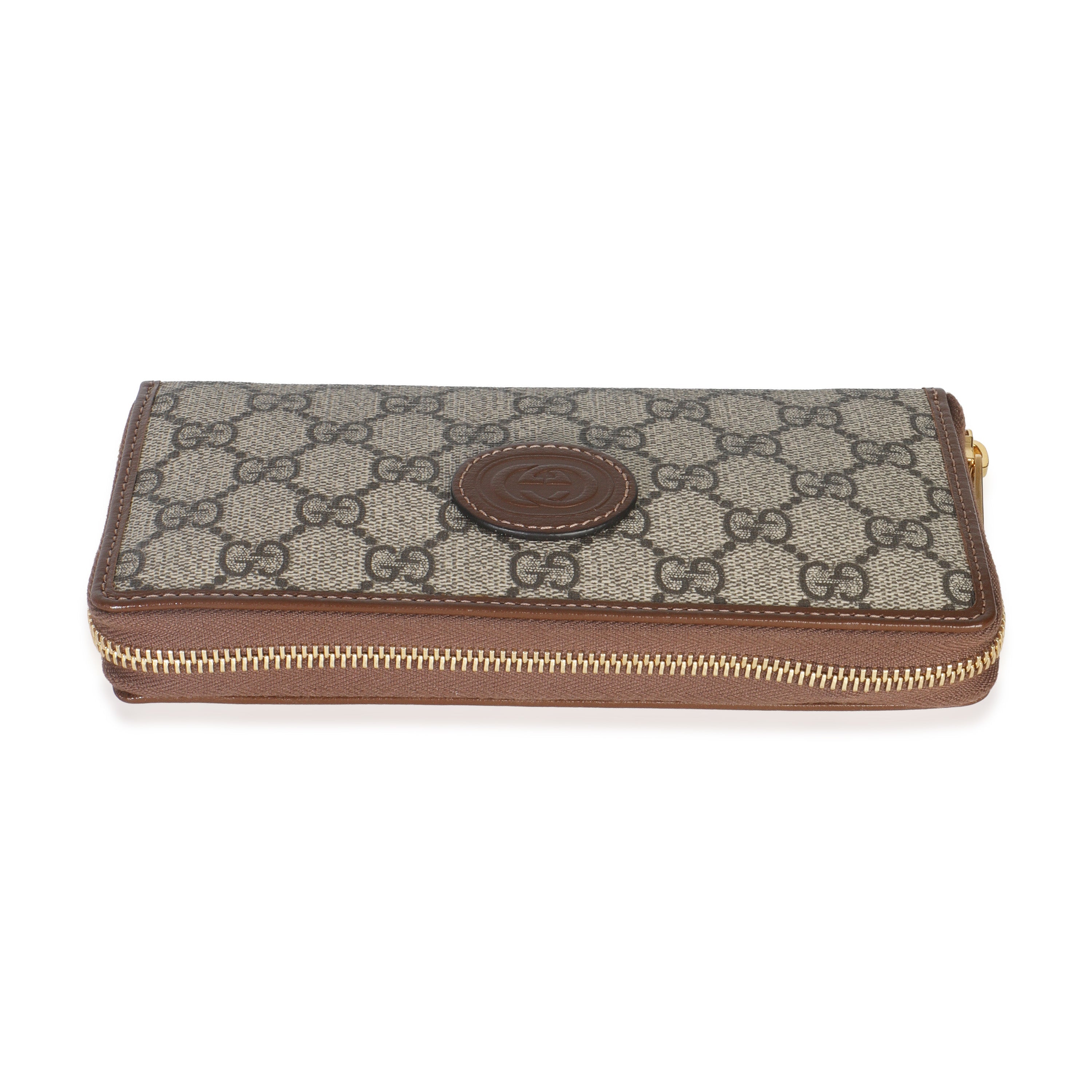 Beige Brown GG Supreme Canvas Retro Interlocking G Wallet