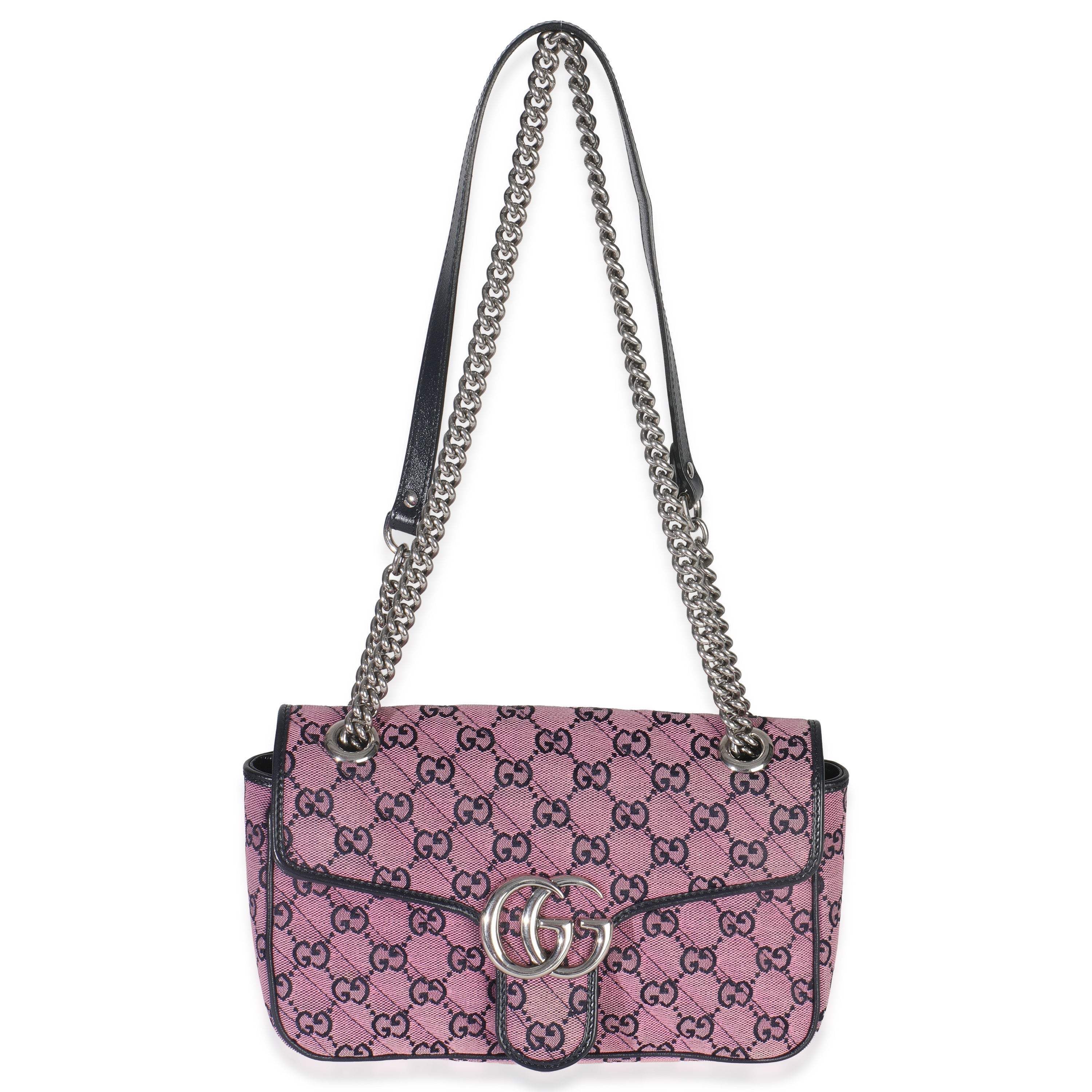 Pink GG Matelasse Diagonal Canvas Small GG Marmont Shoulder Bag