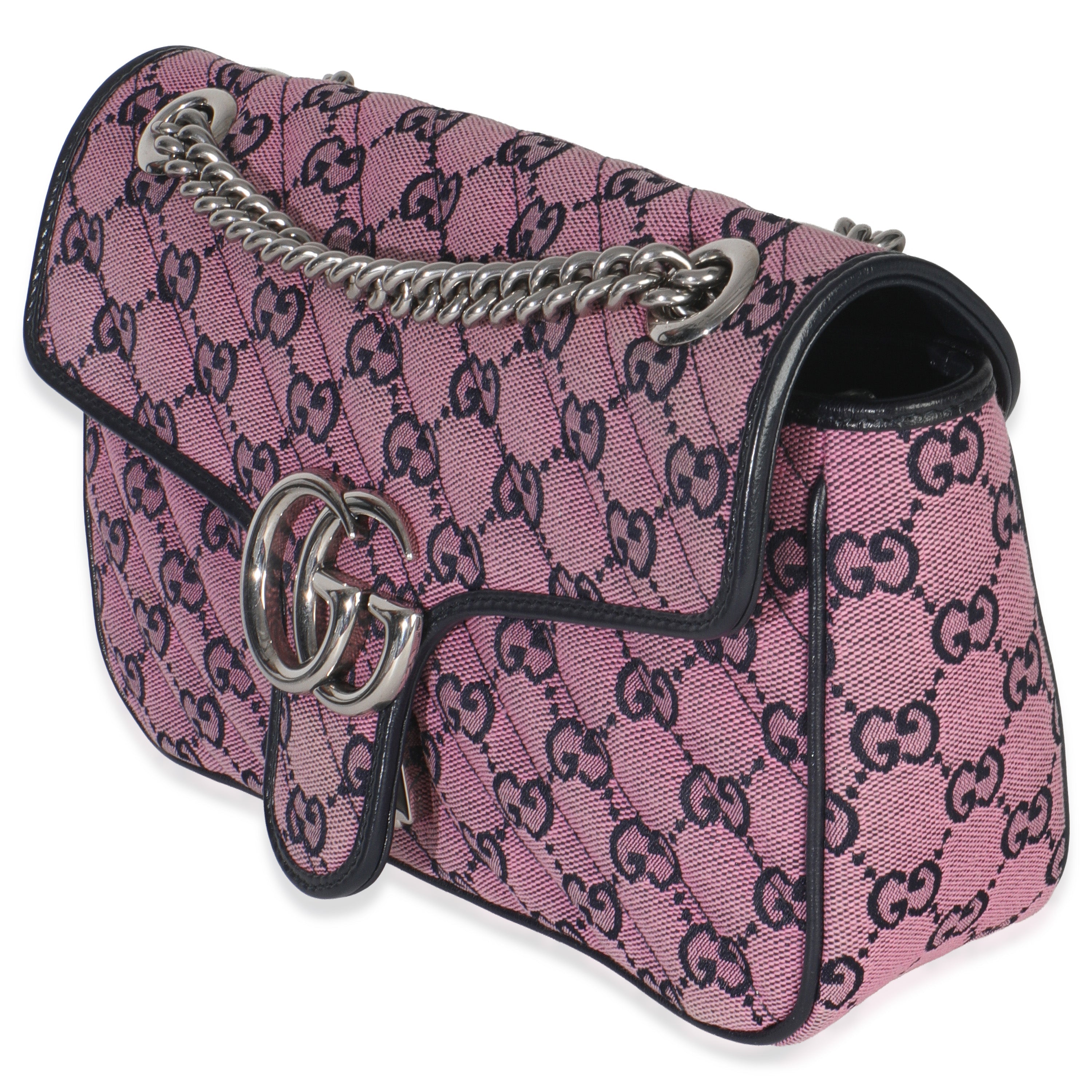 Pink GG Matelasse Diagonal Canvas Small GG Marmont Shoulder Bag