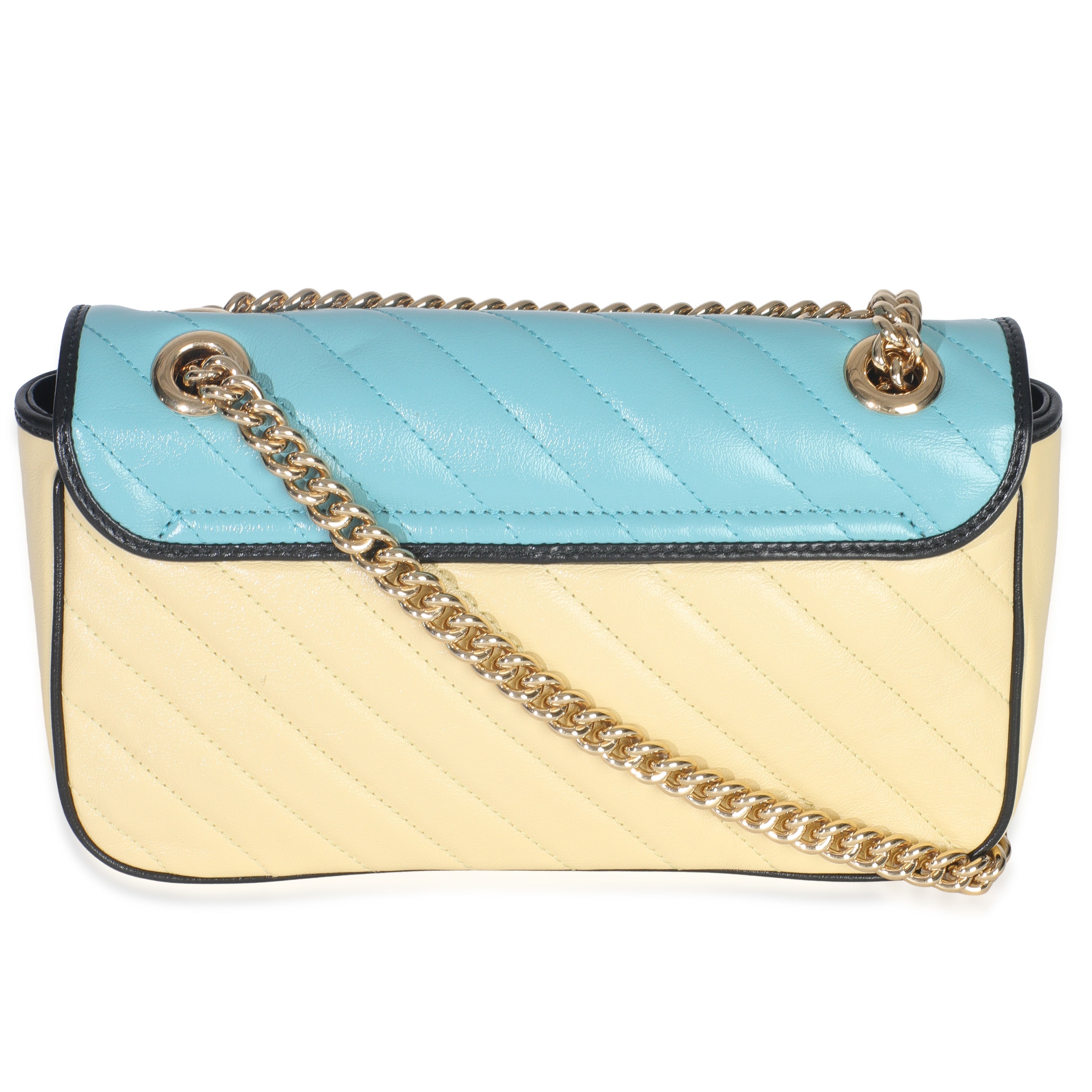 Blue Yellow Calfskin Matelasse Diagonal Torchon Small GG Marmont Bag