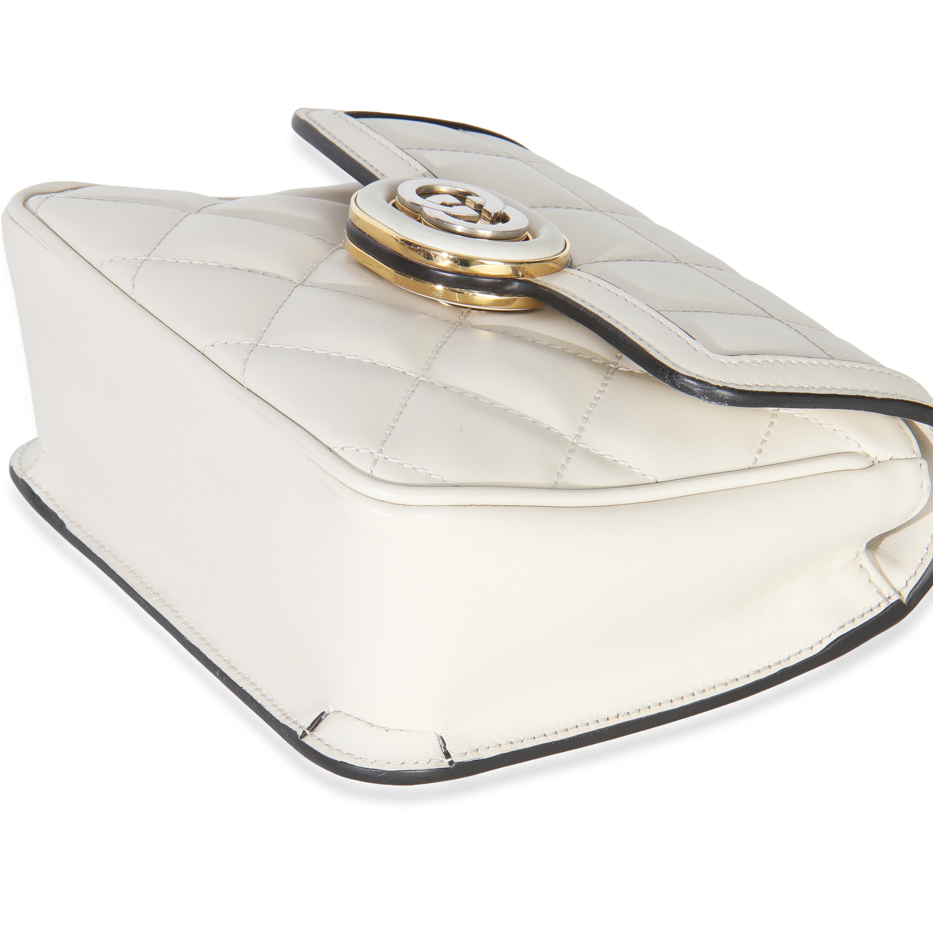 White Quilted Calfskin Mini Deco Chain Bag