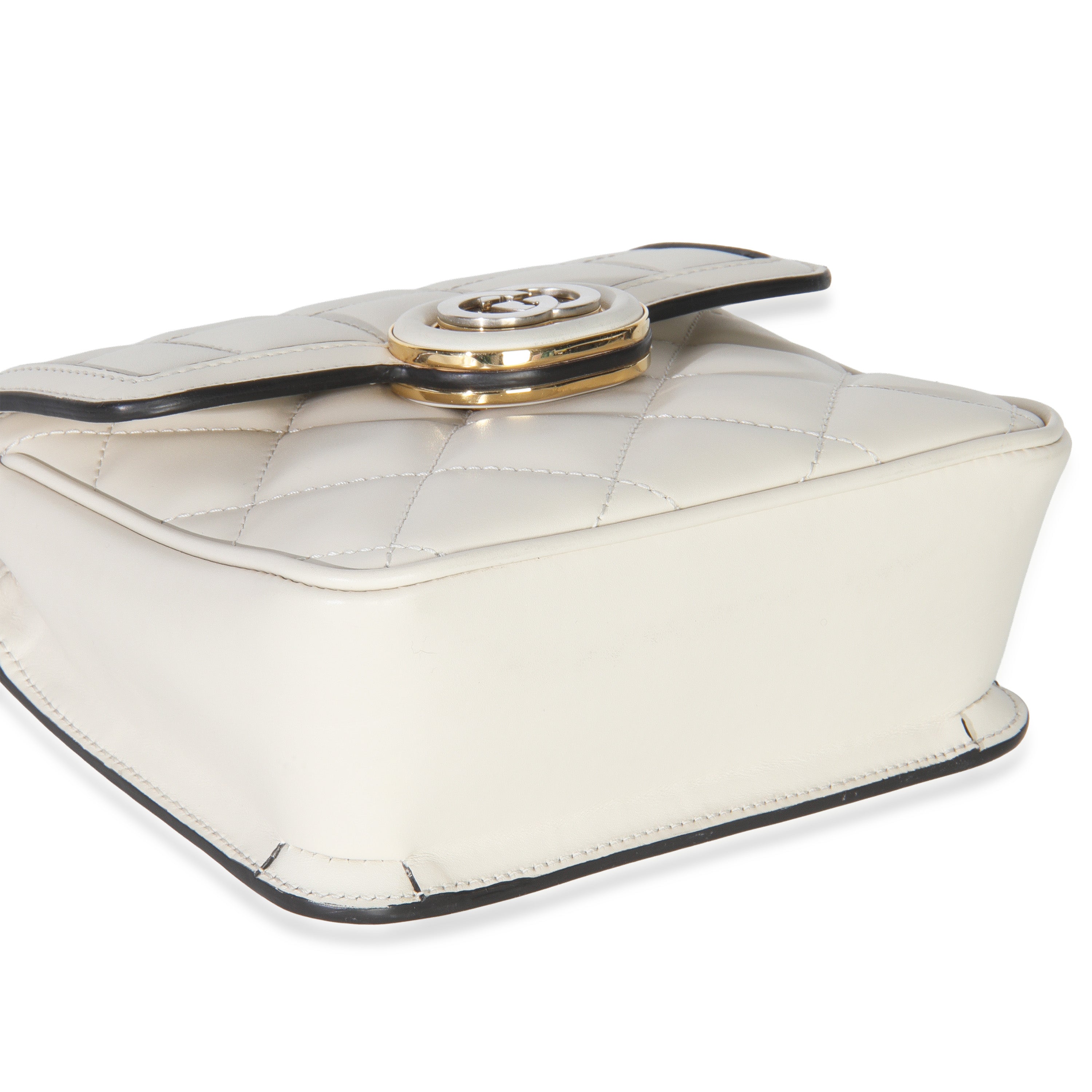 White Quilted Calfskin Mini Deco Chain Bag