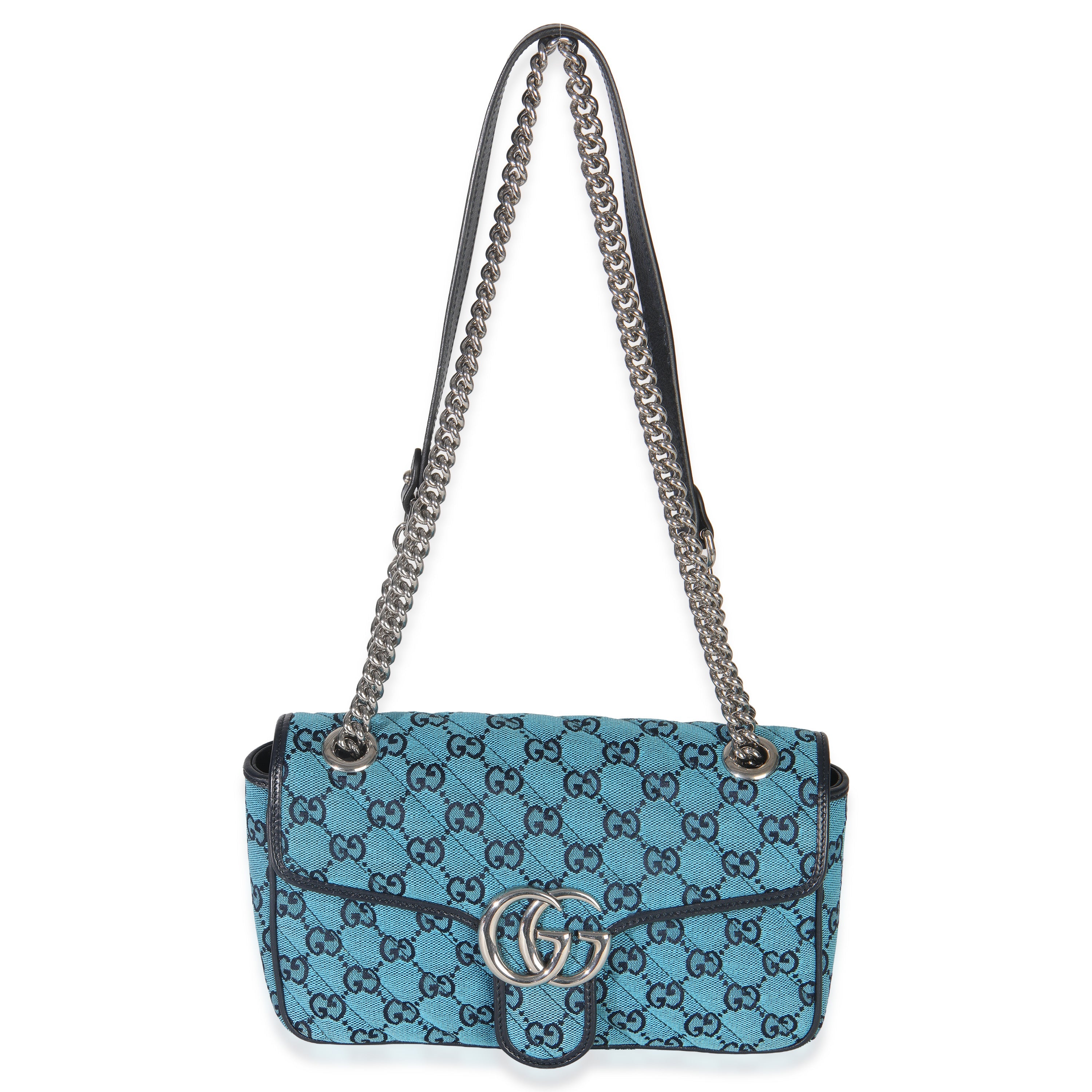 Blue GG Canvas Diagonal Small GG Marmont Bag
