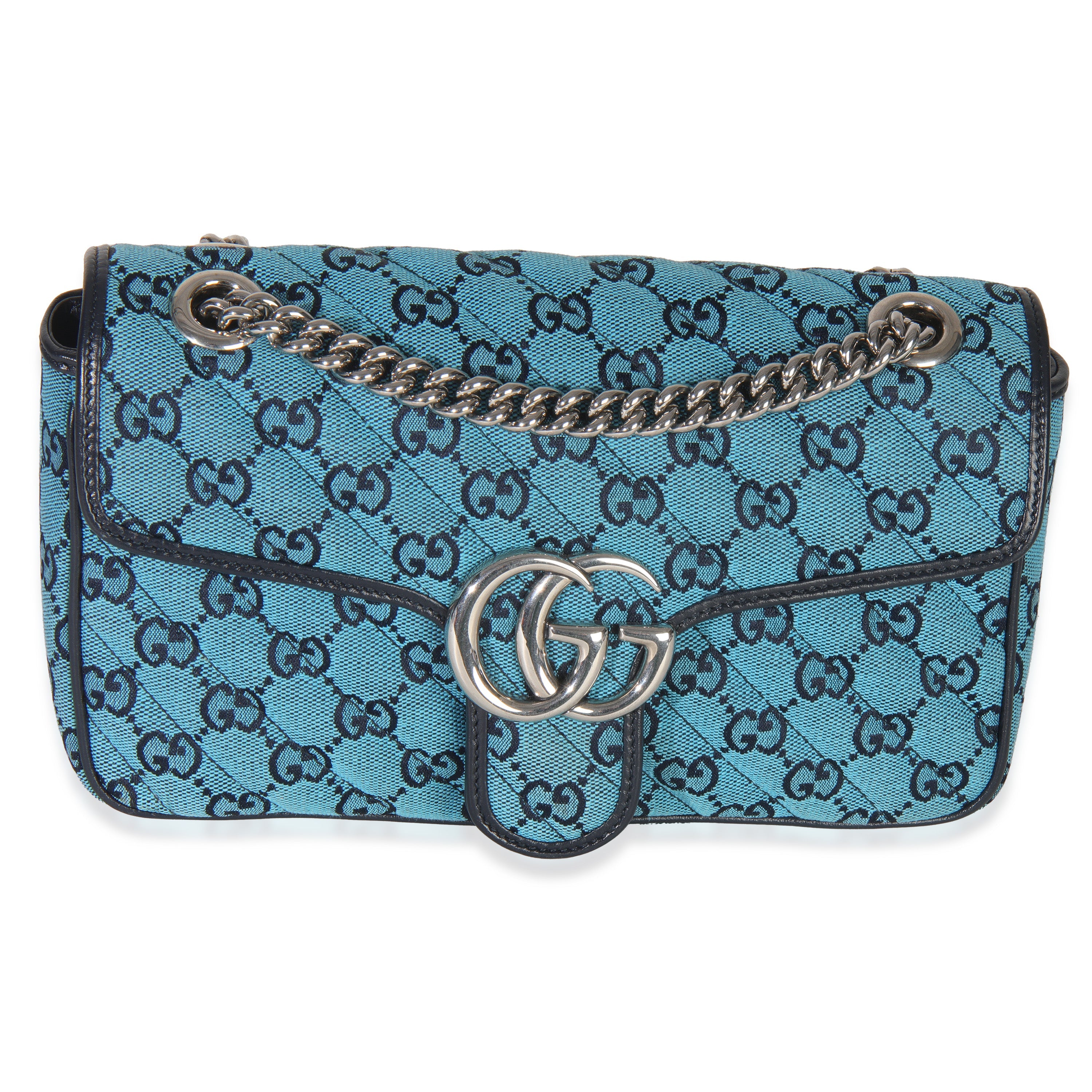 Blue GG Canvas Diagonal Small GG Marmont Bag