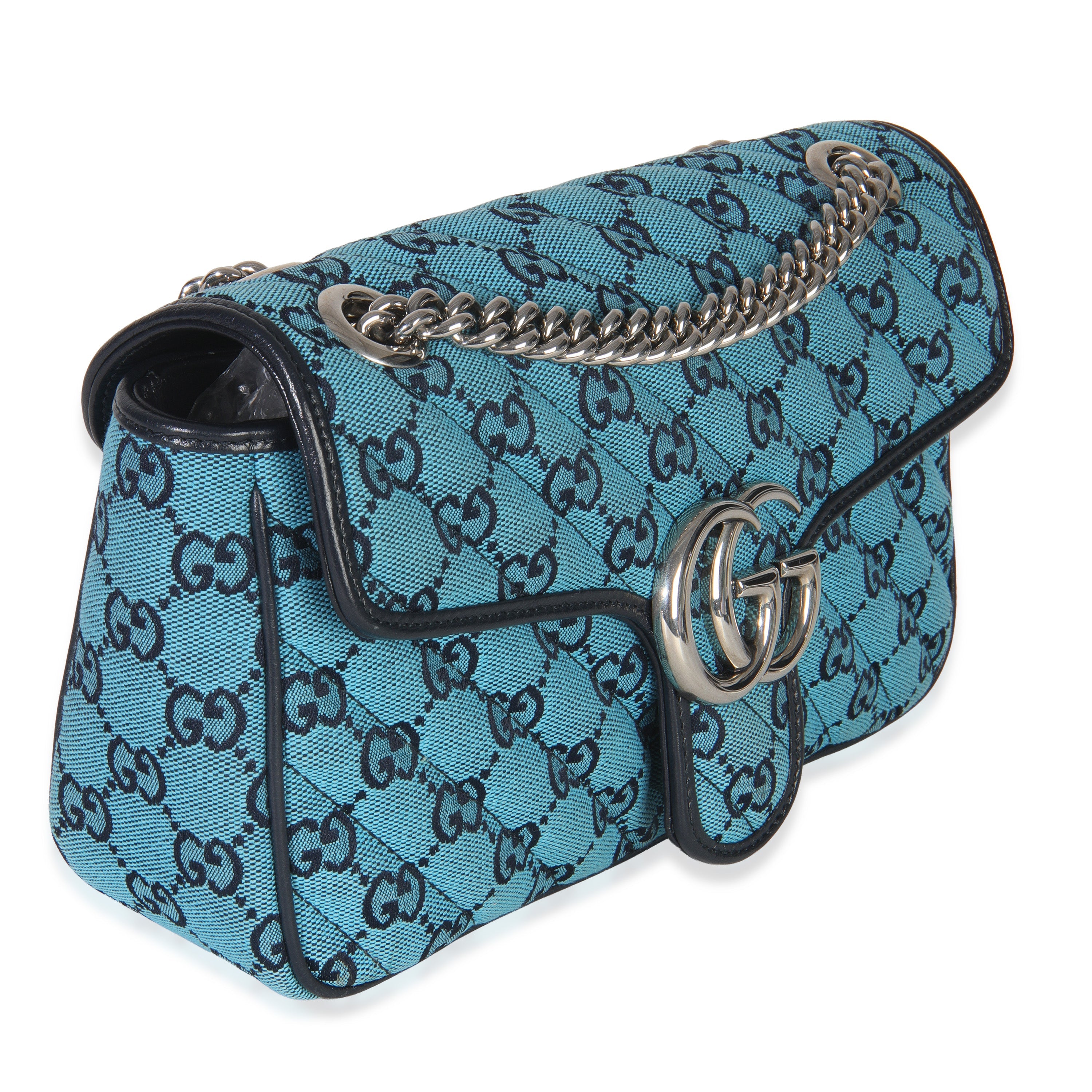 Blue GG Canvas Diagonal Small GG Marmont Bag