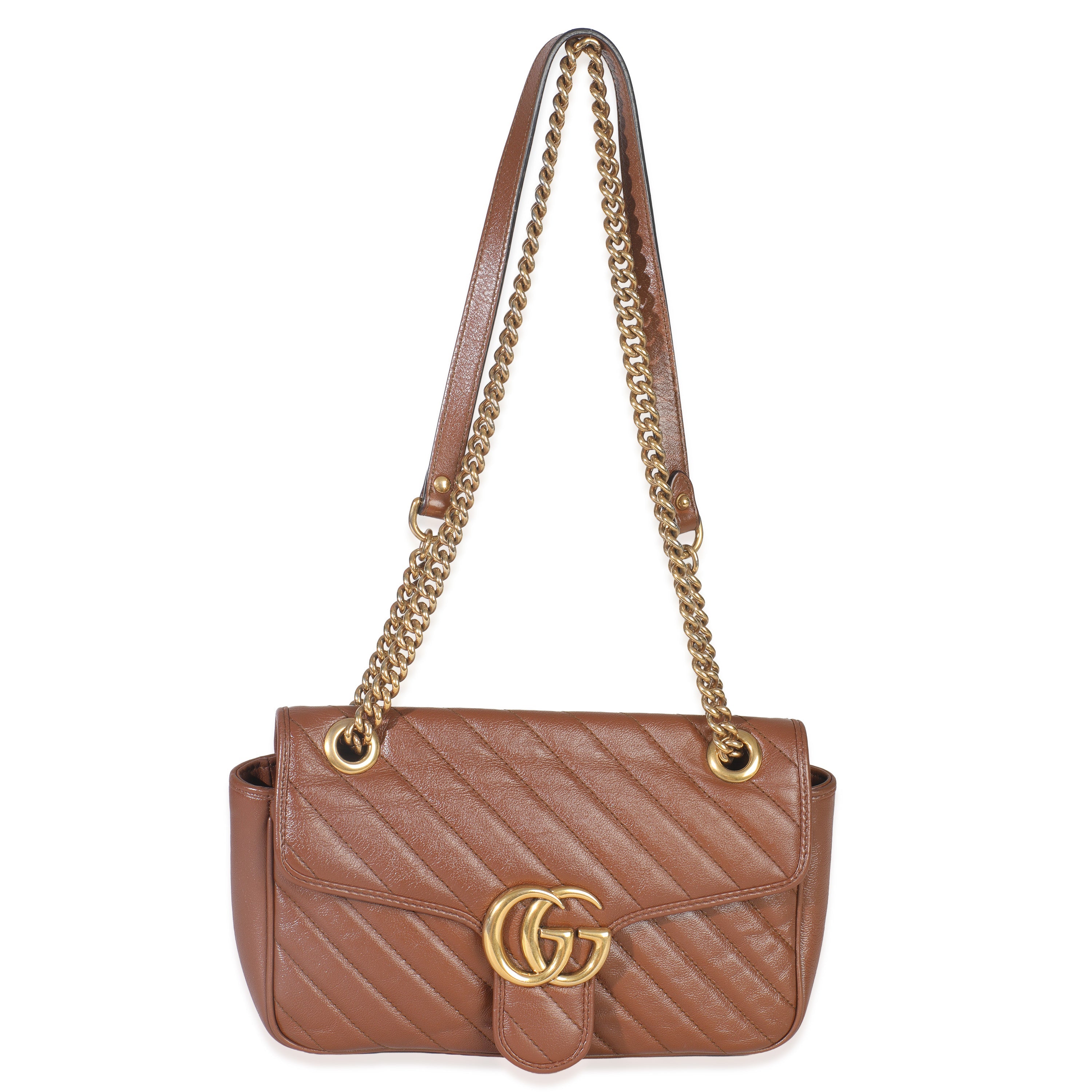 Brown Diagonal Matelasse Quilted Calfskin Small Marmont Shoulder Bag