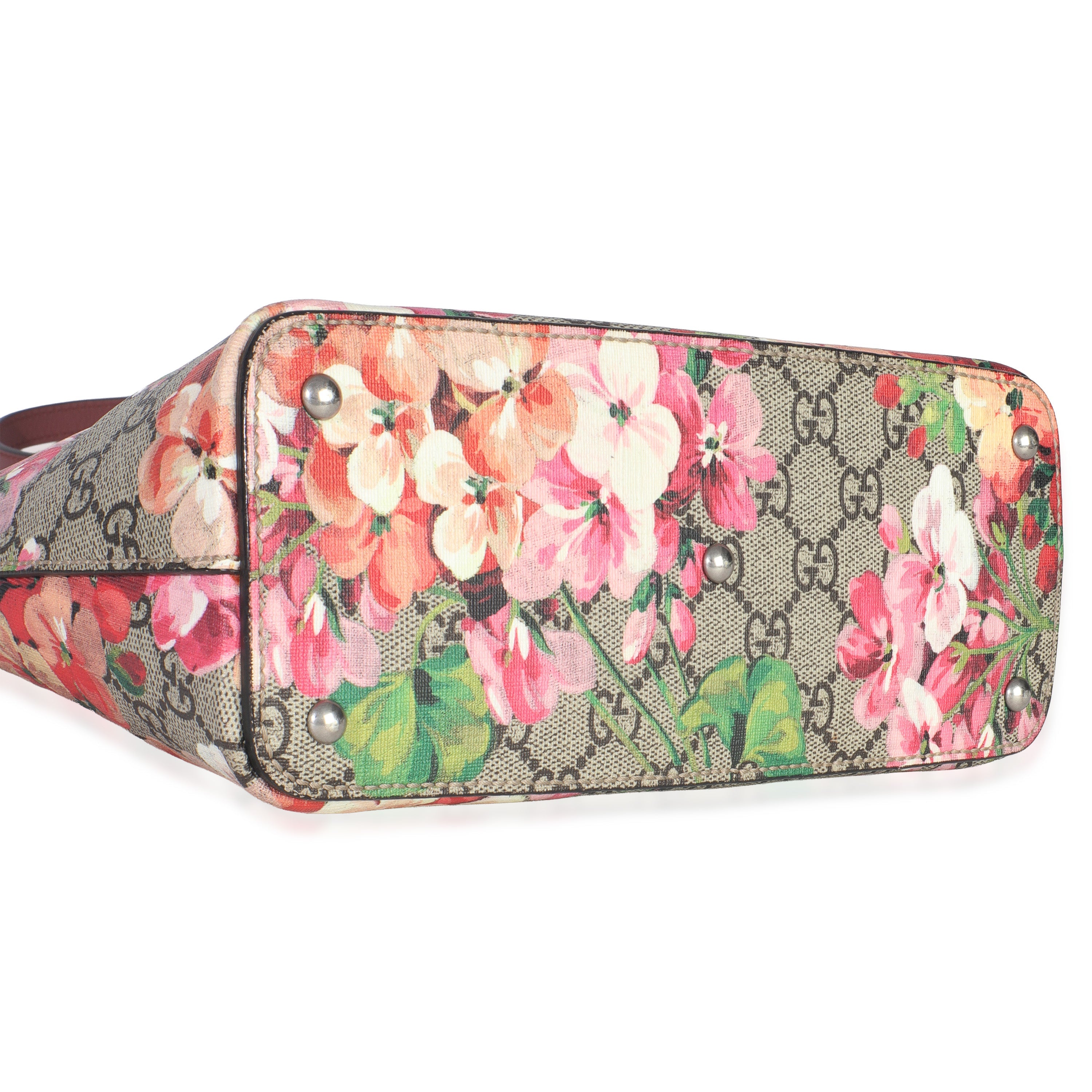 Pink Blooms Beige GG Supreme Canvas Mini Zip Top Tote