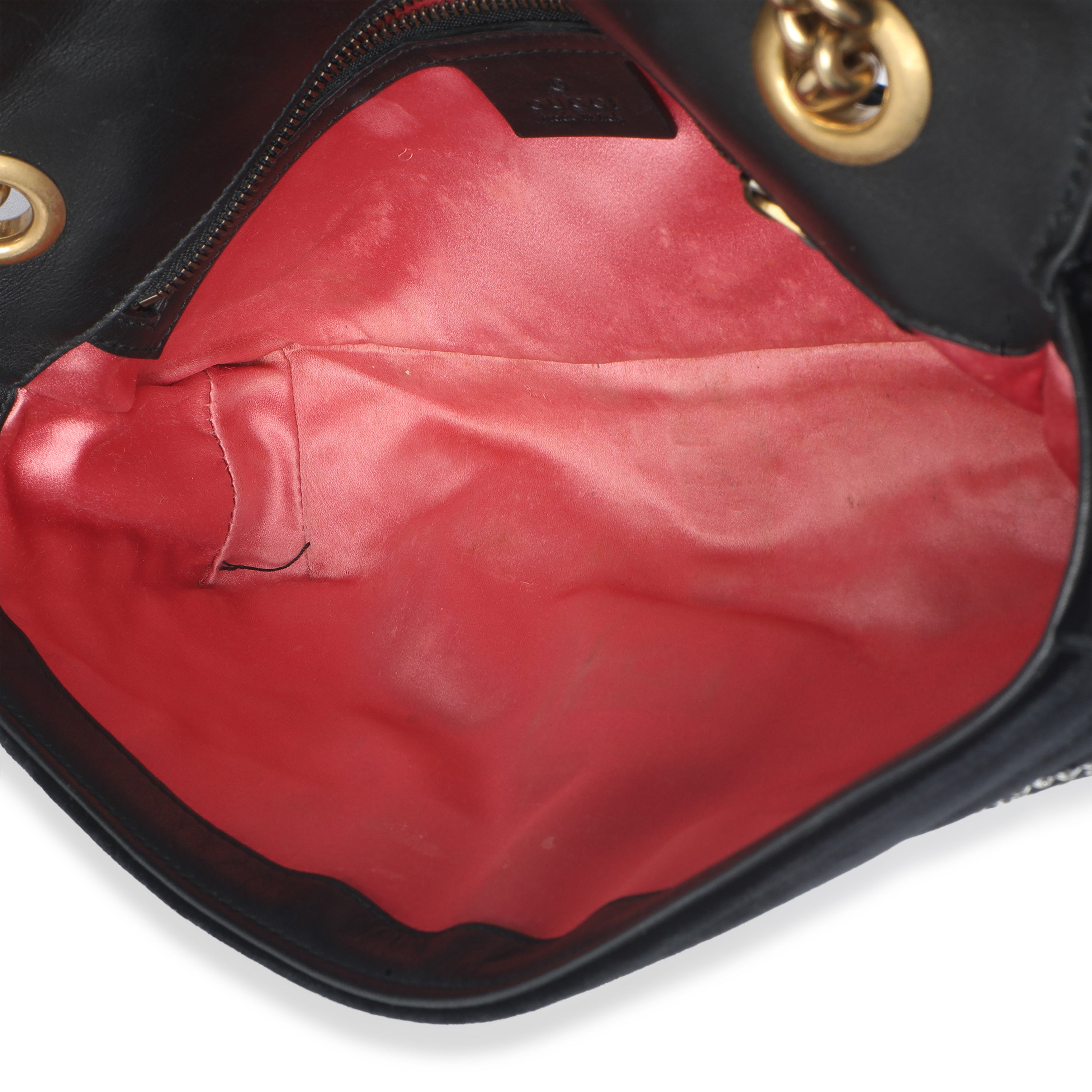Black Velvet Crystal Embellished Medium GG Marmont Shoulder Bag