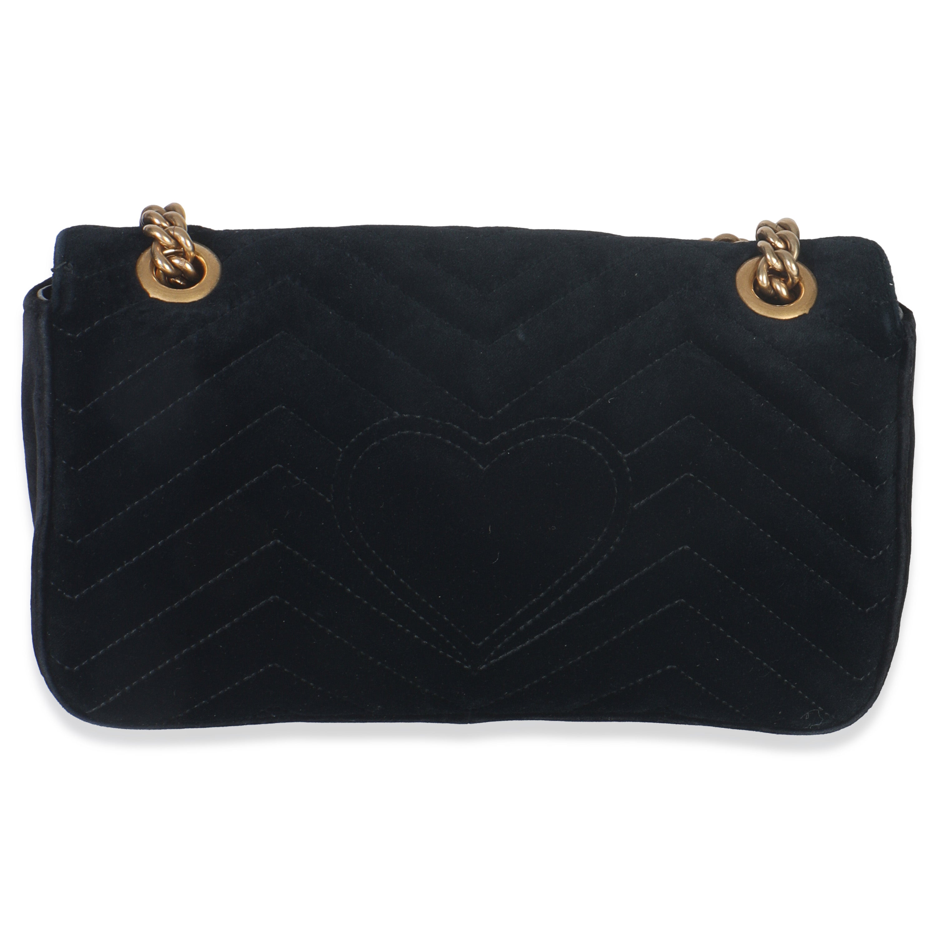Black Velvet Crystal Embellished Medium GG Marmont Shoulder Bag