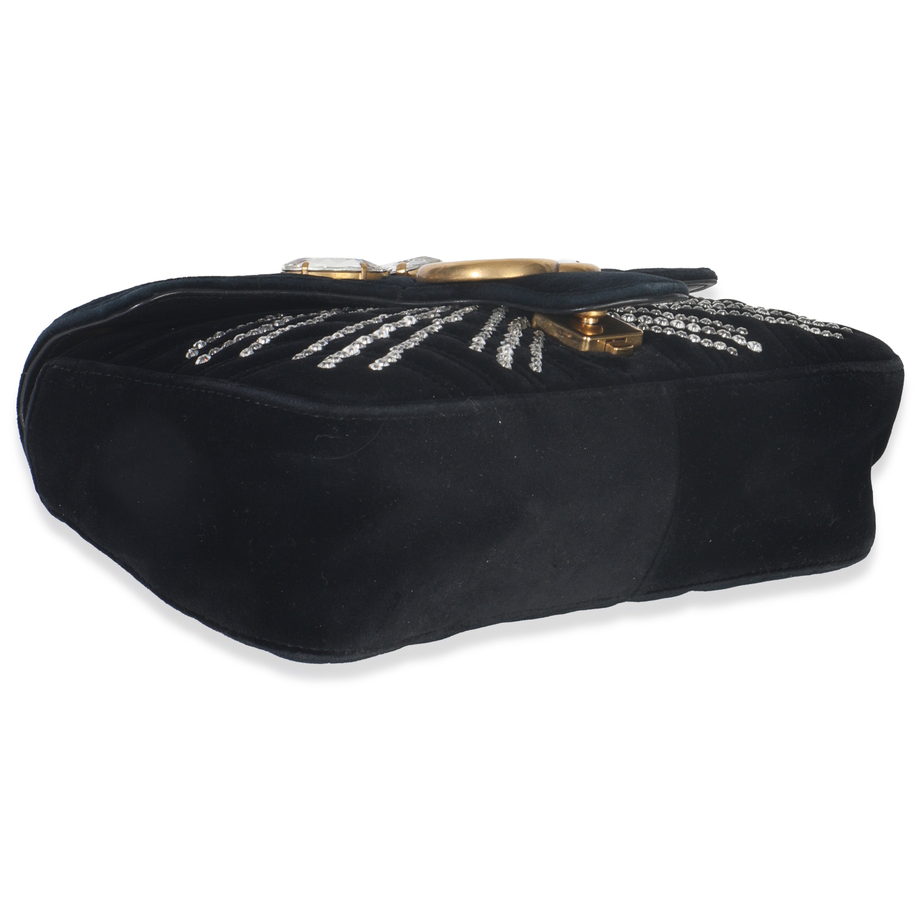 Black Velvet Crystal Embellished Medium GG Marmont Shoulder Bag