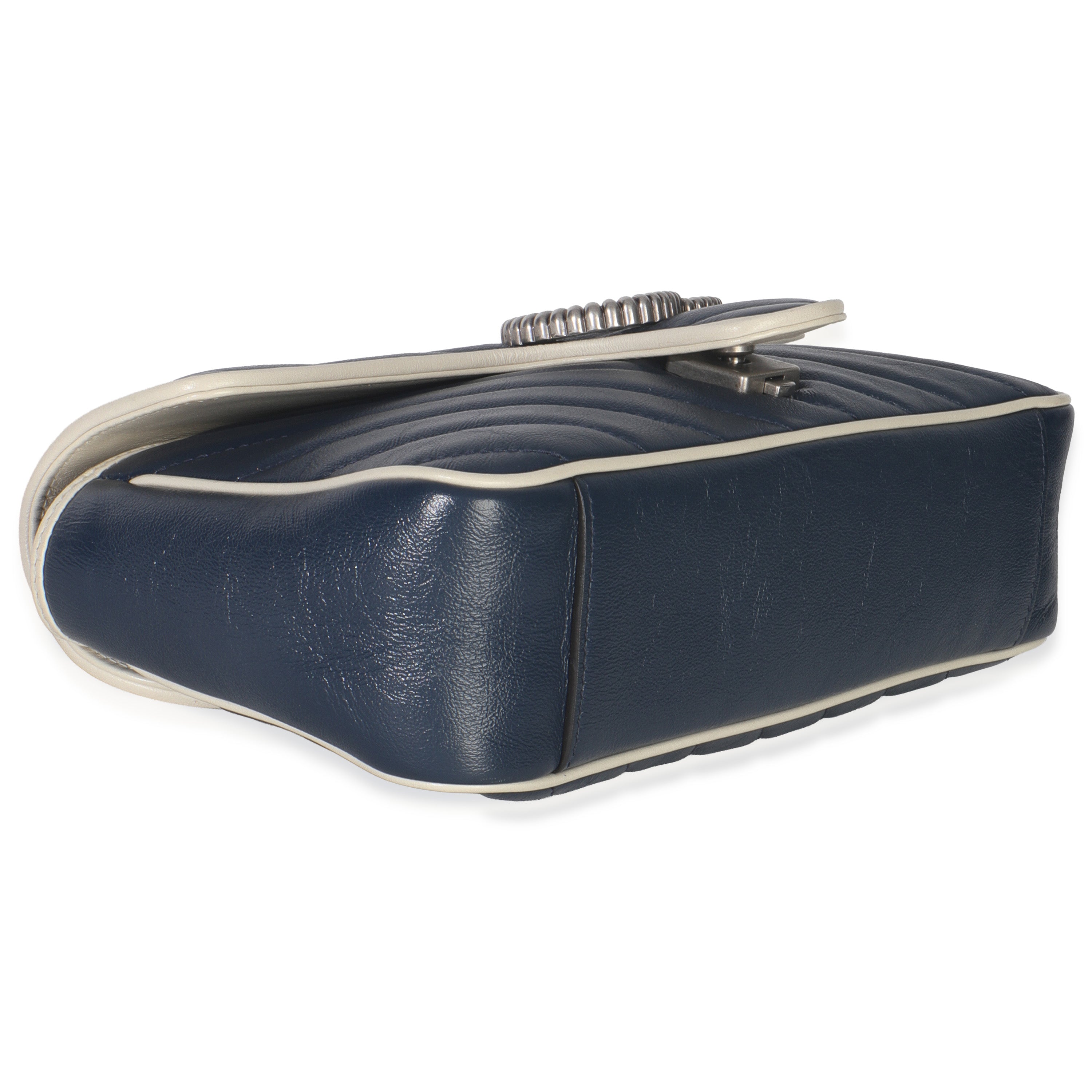 Navy White Calfskin Matelasse Diagonal Torchon Medium GG Marmont Bag