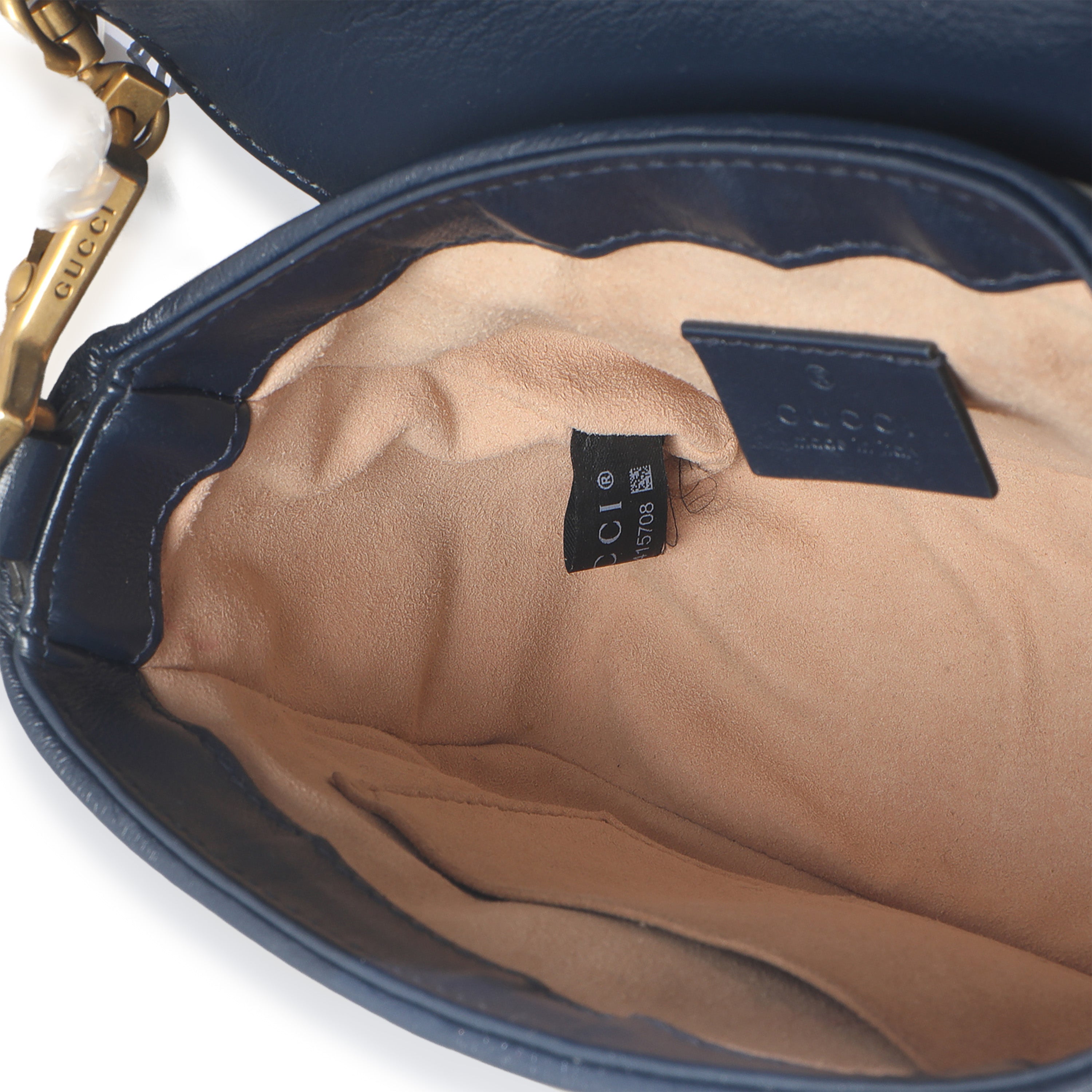 Navy White Calfskin Matelasse Diagonal Torchon Mini GG Marmont Top Handle
