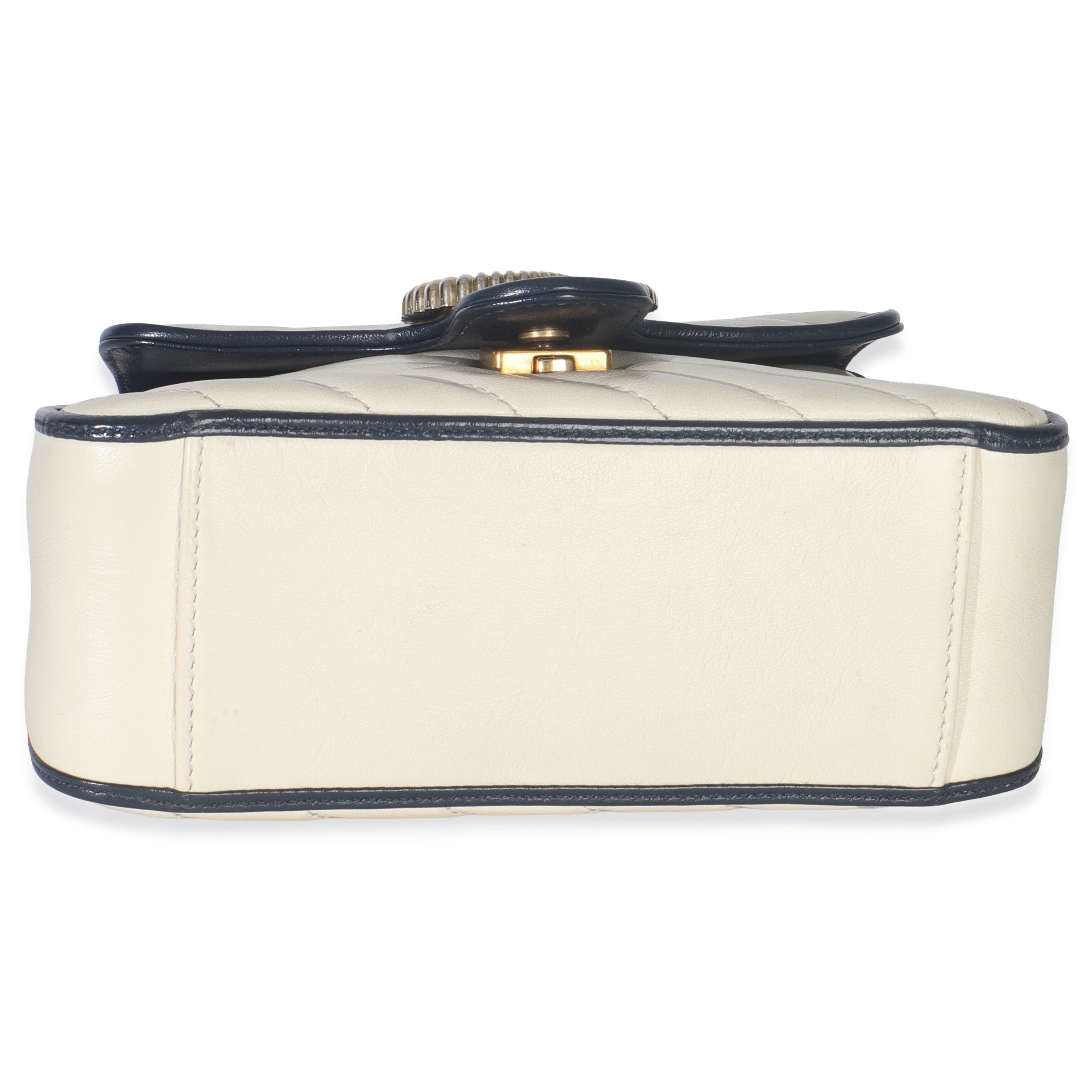 Navy White Calfskin Matelasse Diagonal Torchon Mini GG Marmont Top Handle