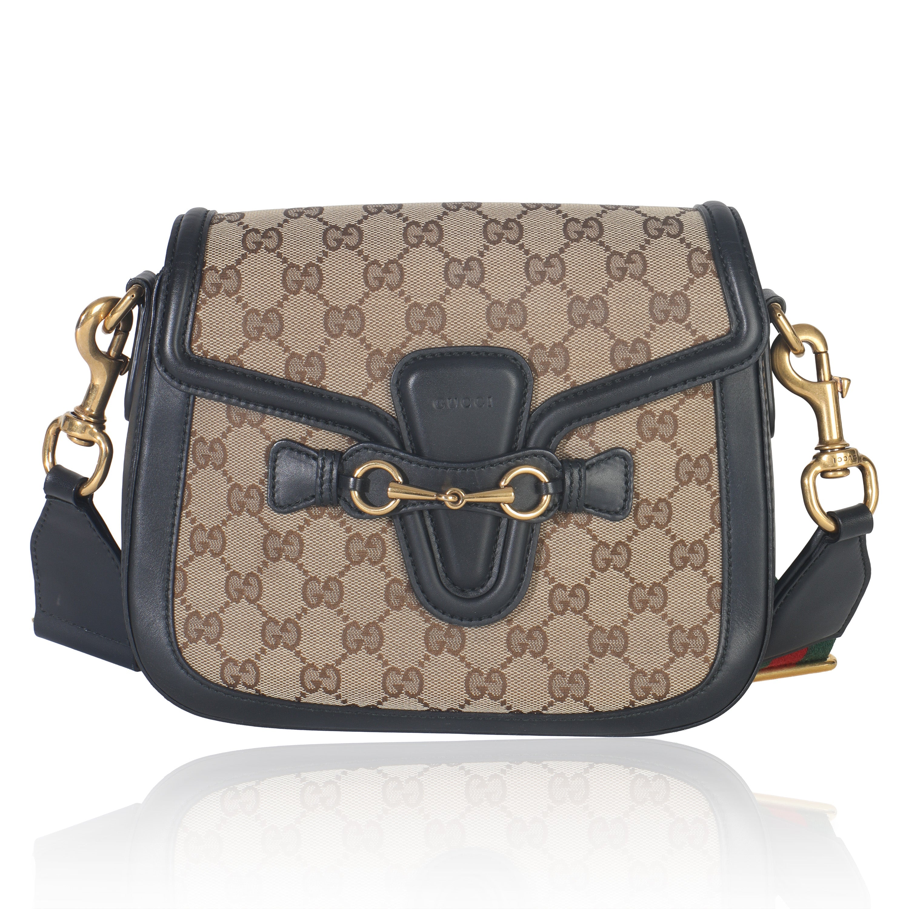 Black Beige GG Canvas Medium Lady Web Shoulder Bag