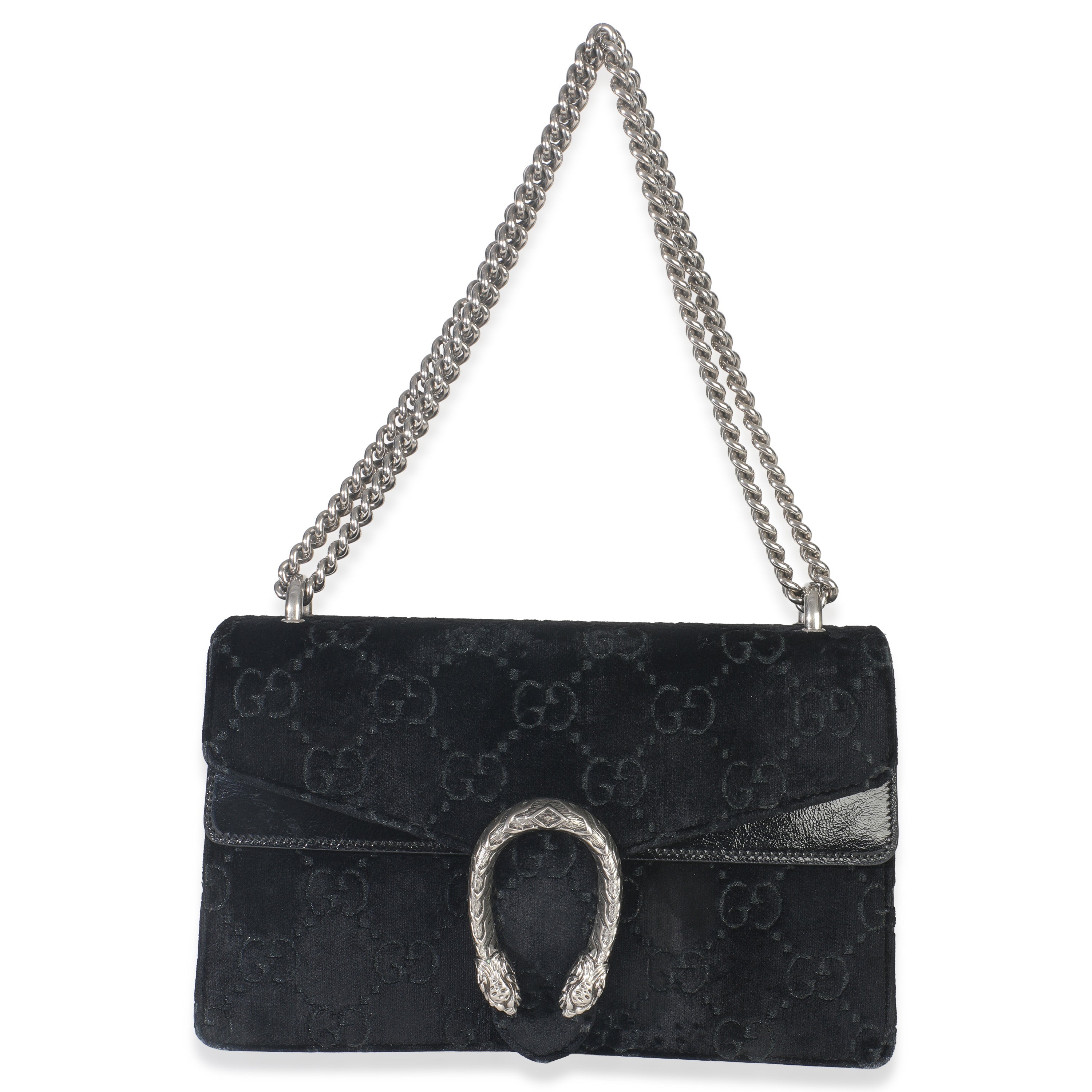 Black GG Embossed Velvet Small Dionysus Chain Bag
