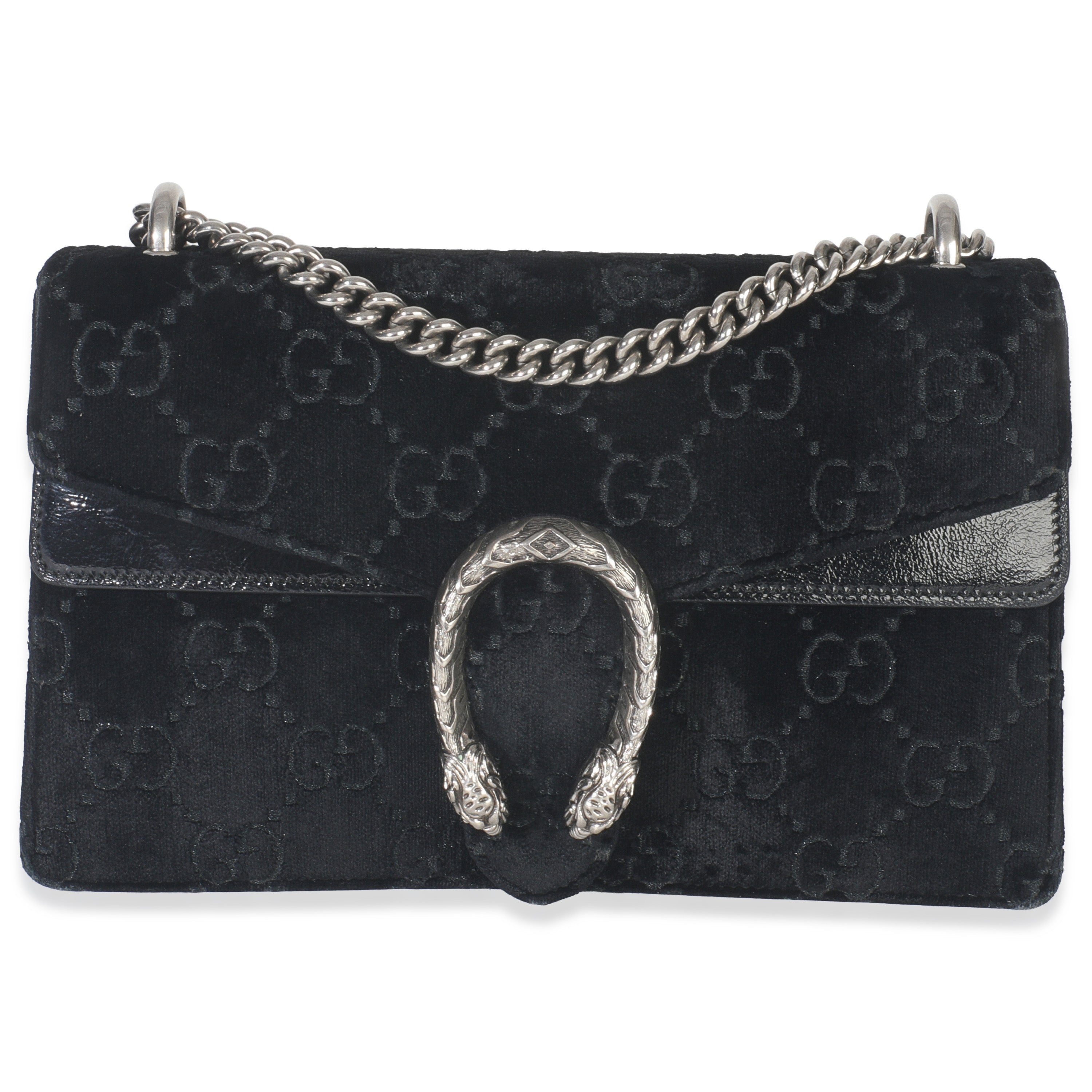 Black GG Embossed Velvet Small Dionysus Chain Bag