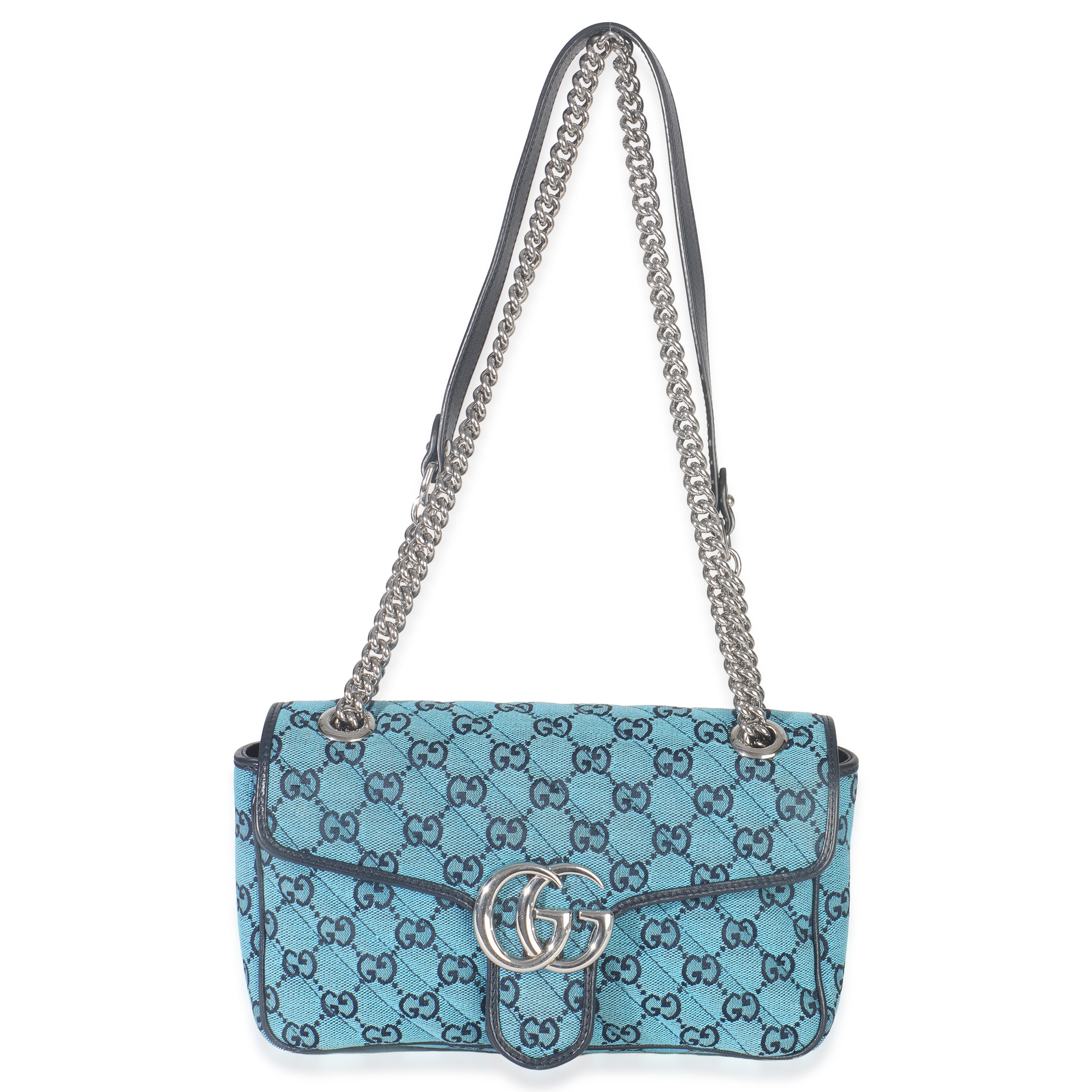Blue Matelasse Canvas Diagonal Small GG Marmont Shoulder Bag