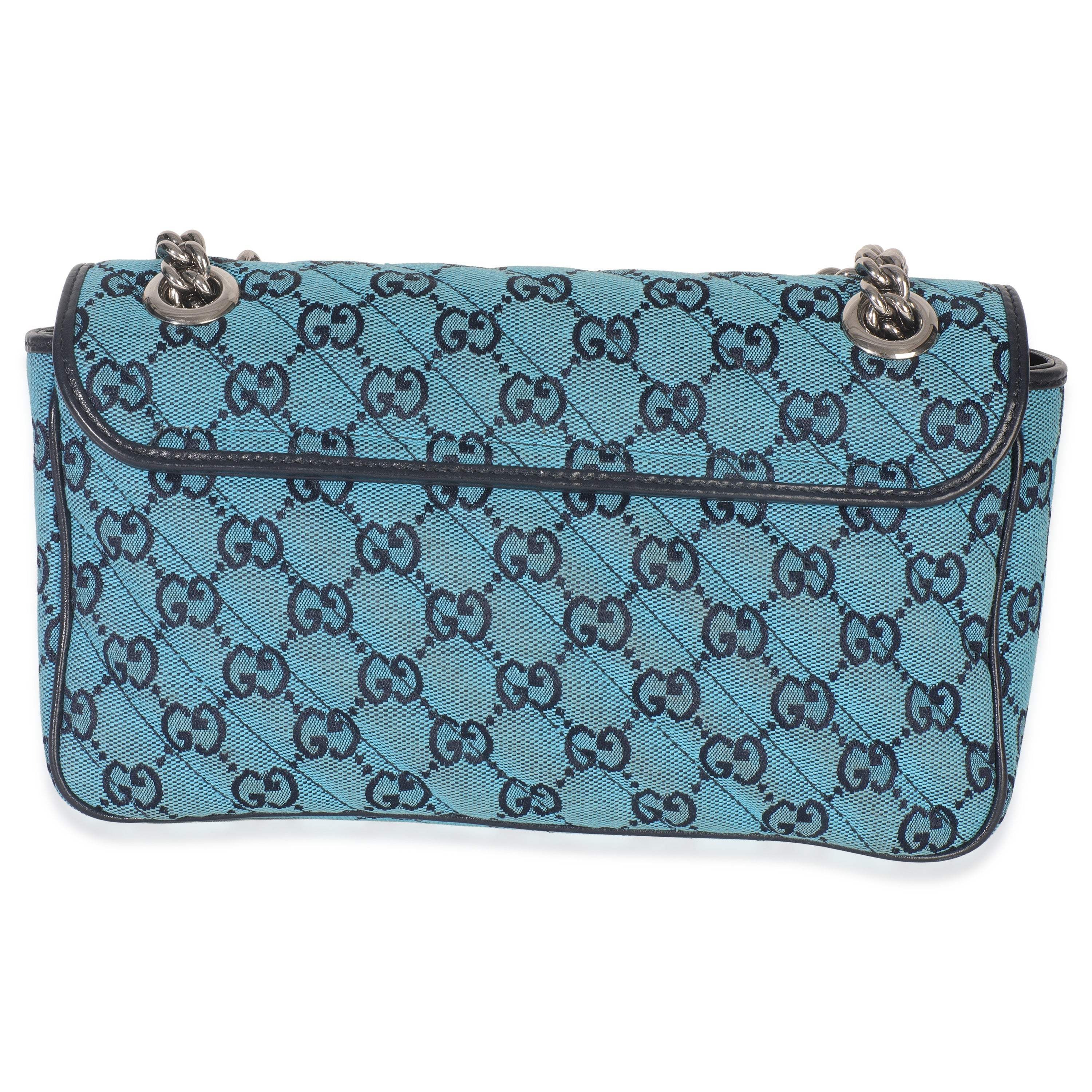 Blue Matelasse Canvas Diagonal Small GG Marmont Shoulder Bag