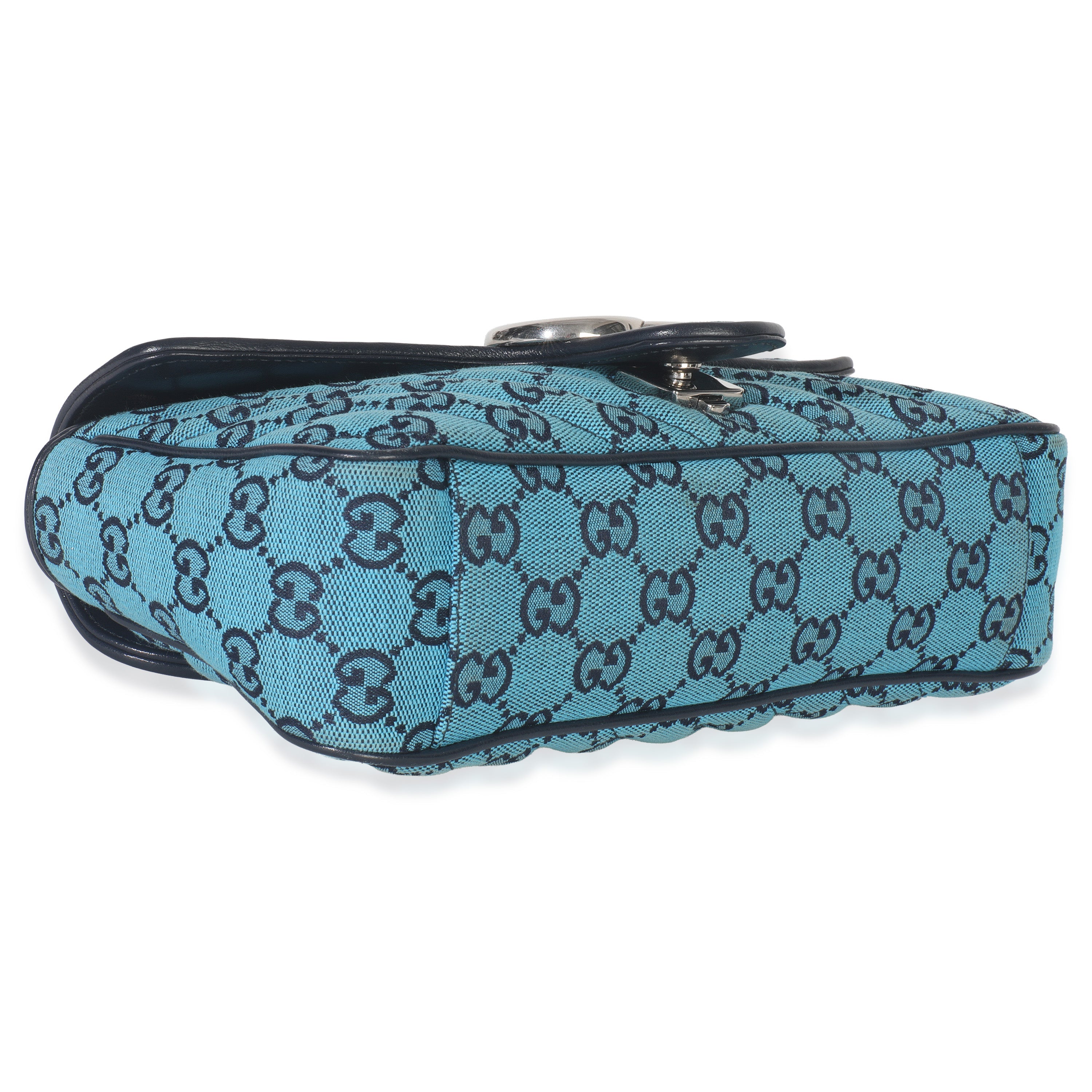 Blue Matelasse Canvas Diagonal Small GG Marmont Shoulder Bag