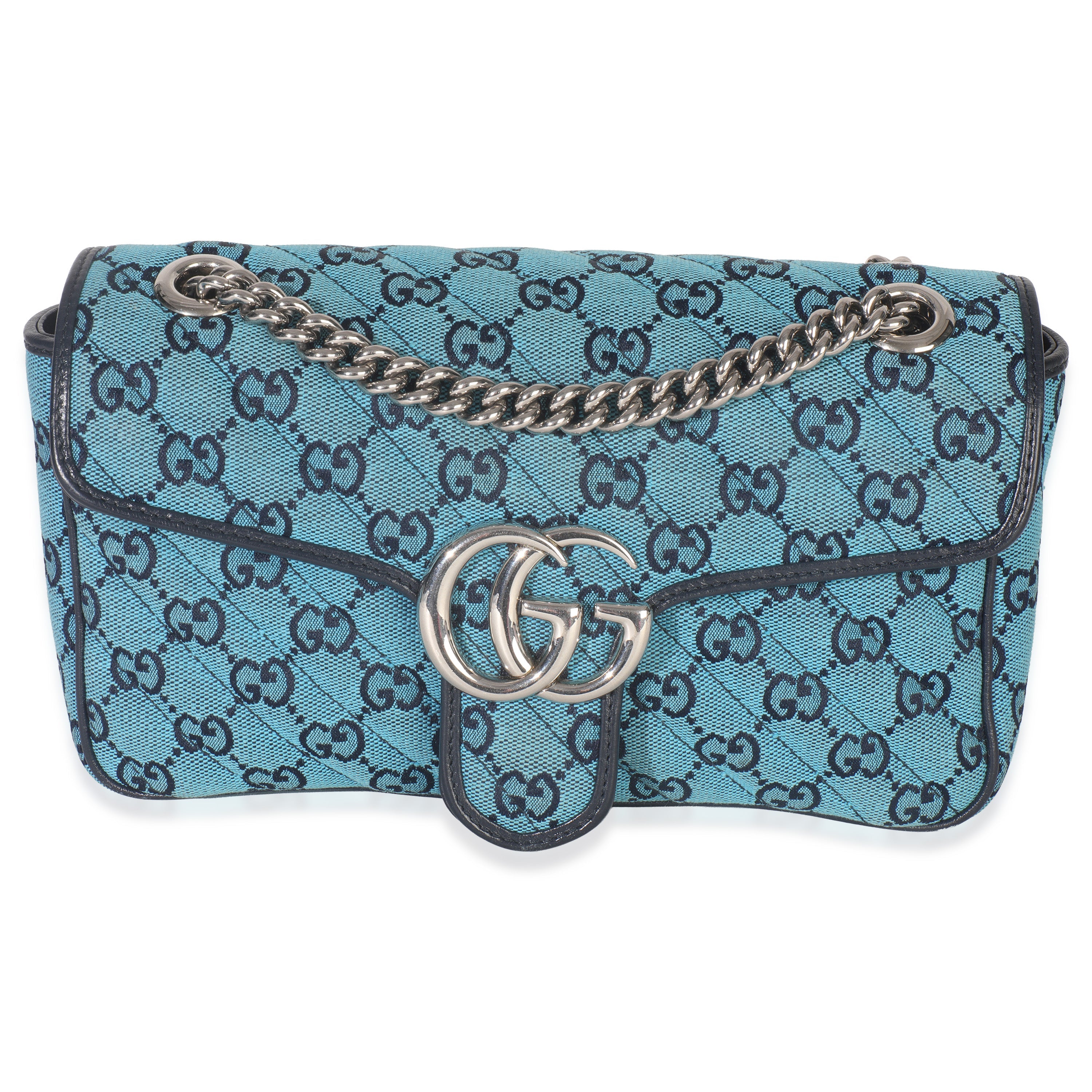 Blue Matelasse Canvas Diagonal Small GG Marmont Shoulder Bag