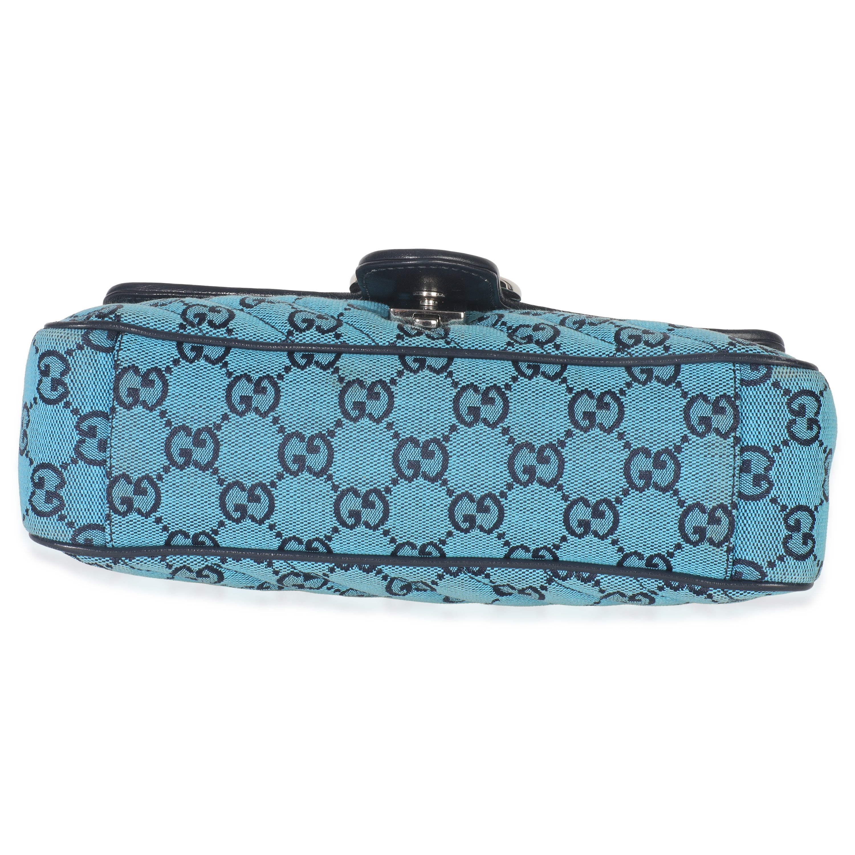 Blue Matelasse Canvas Diagonal Small GG Marmont Shoulder Bag