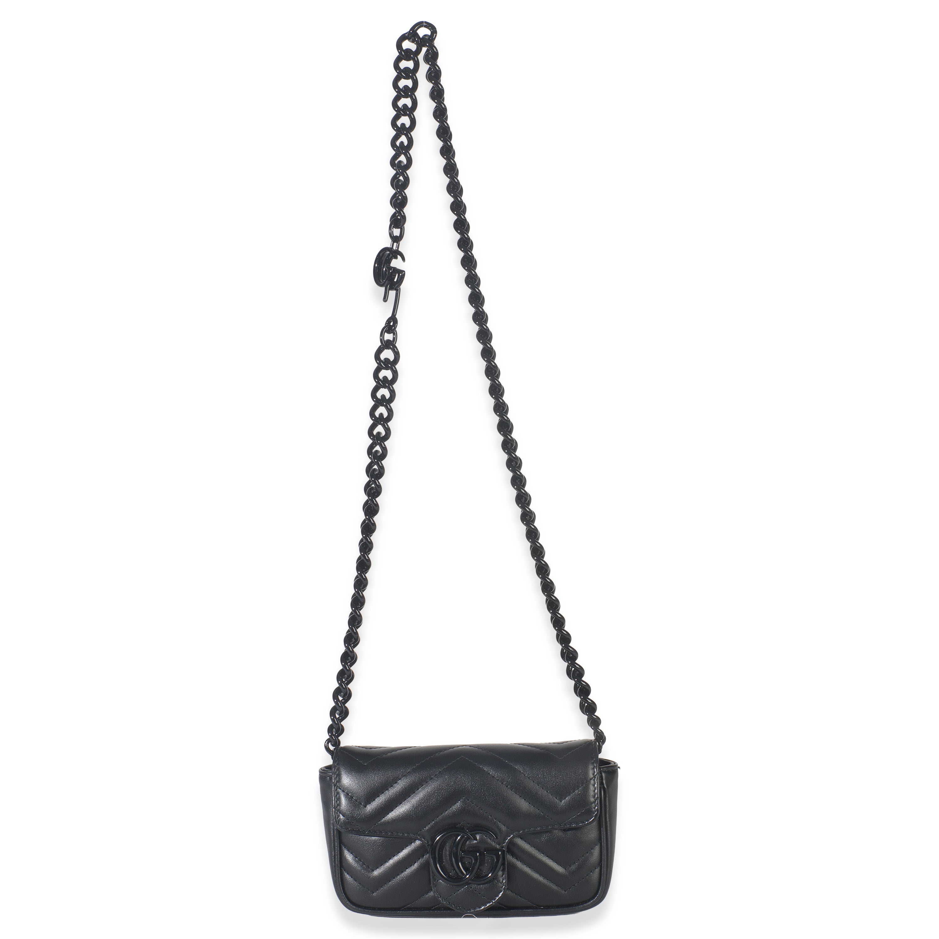 Black Matelasse Calfskin Monochrome GG Marmont Chain Belt Bag
