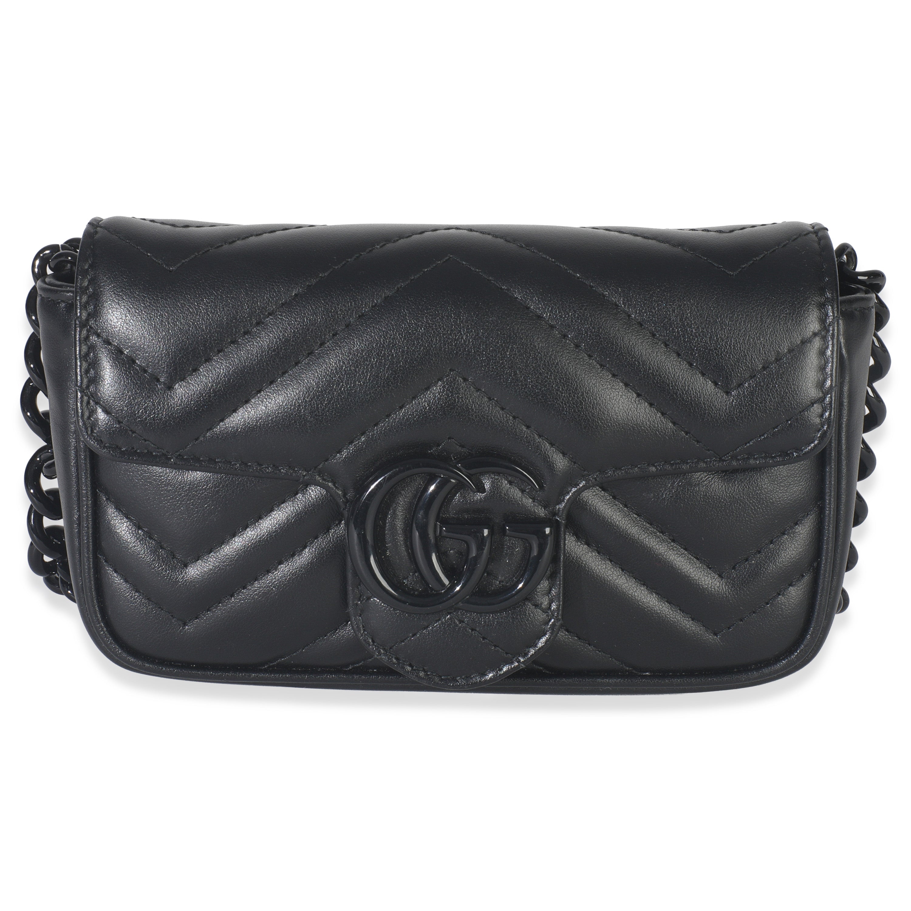 Black Matelasse Calfskin Monochrome GG Marmont Chain Belt Bag
