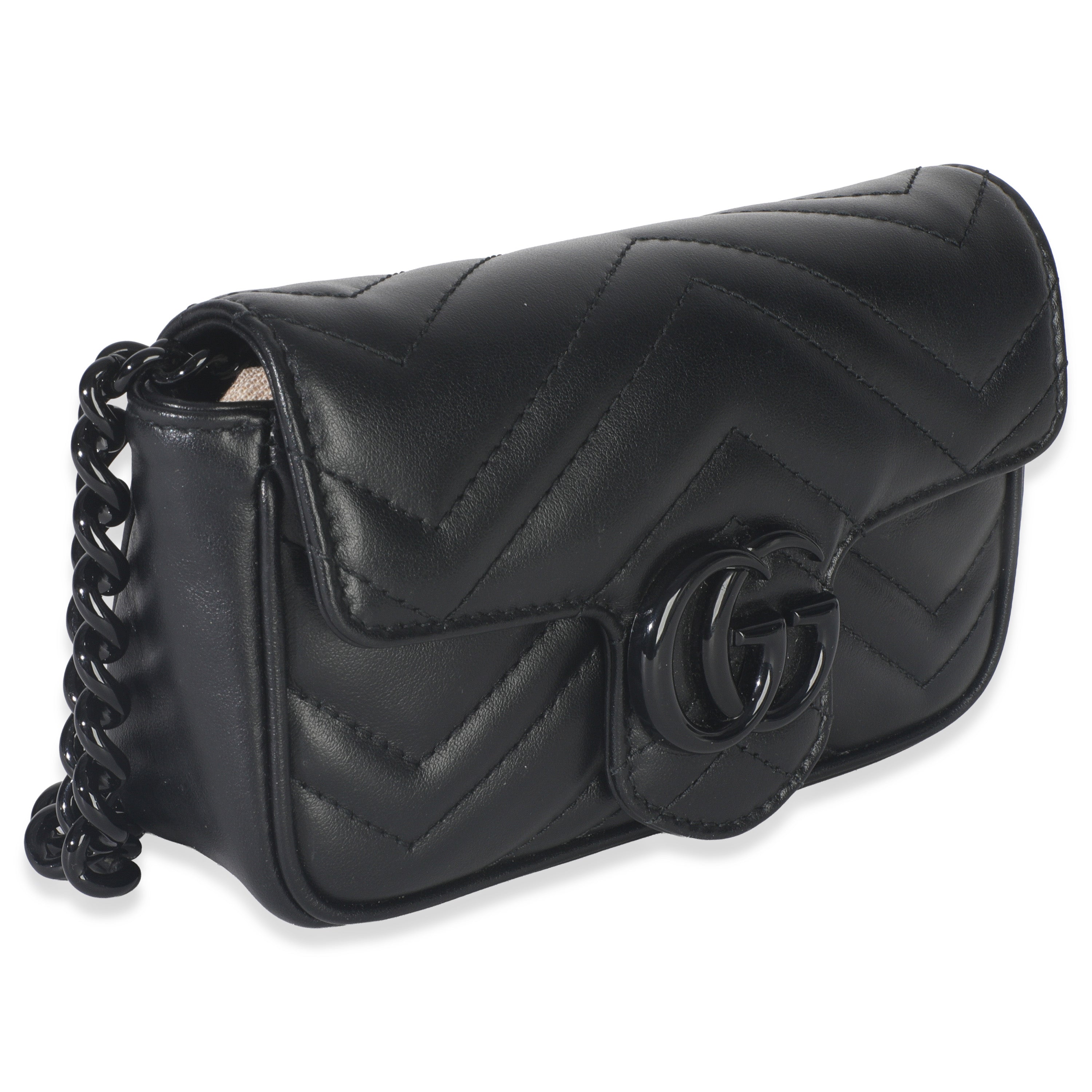 Black Matelasse Calfskin Monochrome GG Marmont Chain Belt Bag