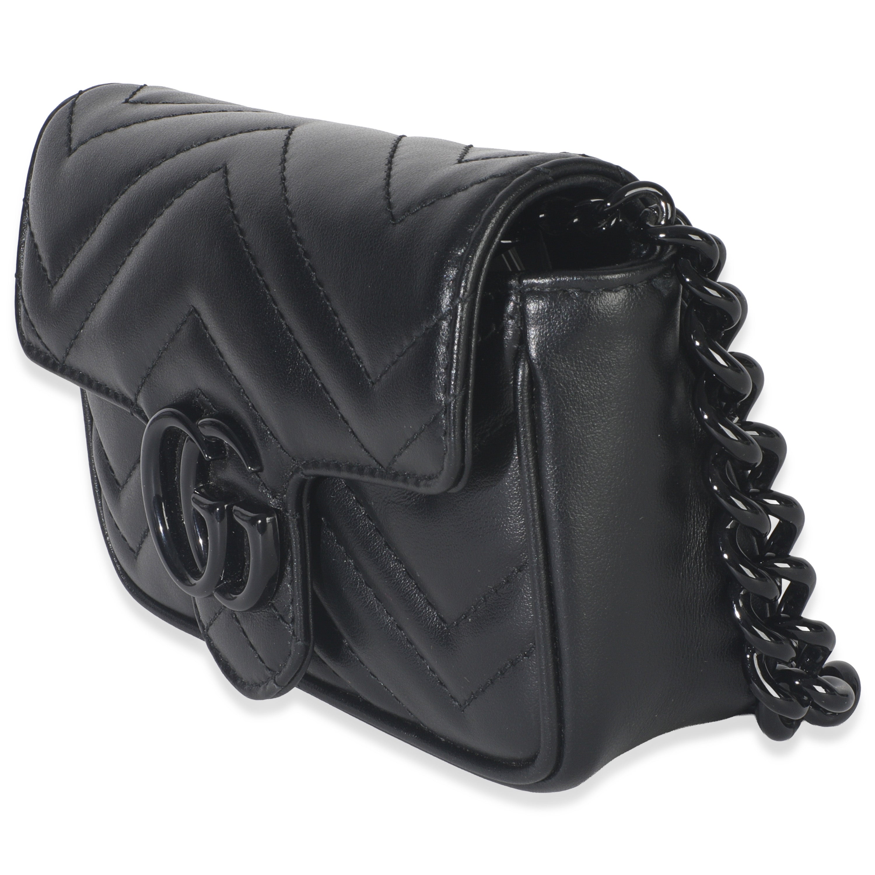 Black Matelasse Calfskin Monochrome GG Marmont Chain Belt Bag