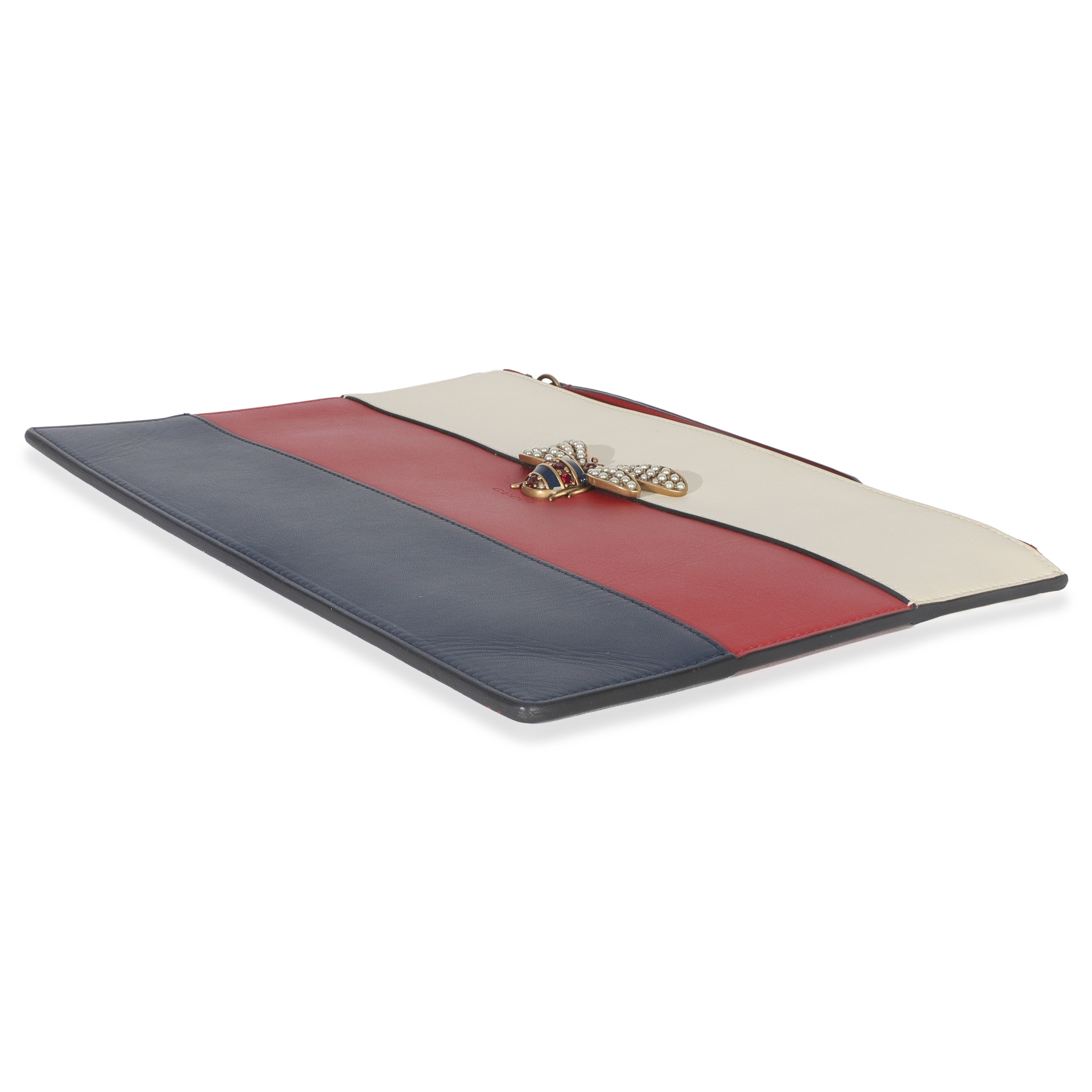 Red Navy Cream Calfskin Queen Margaret Flat Pouch