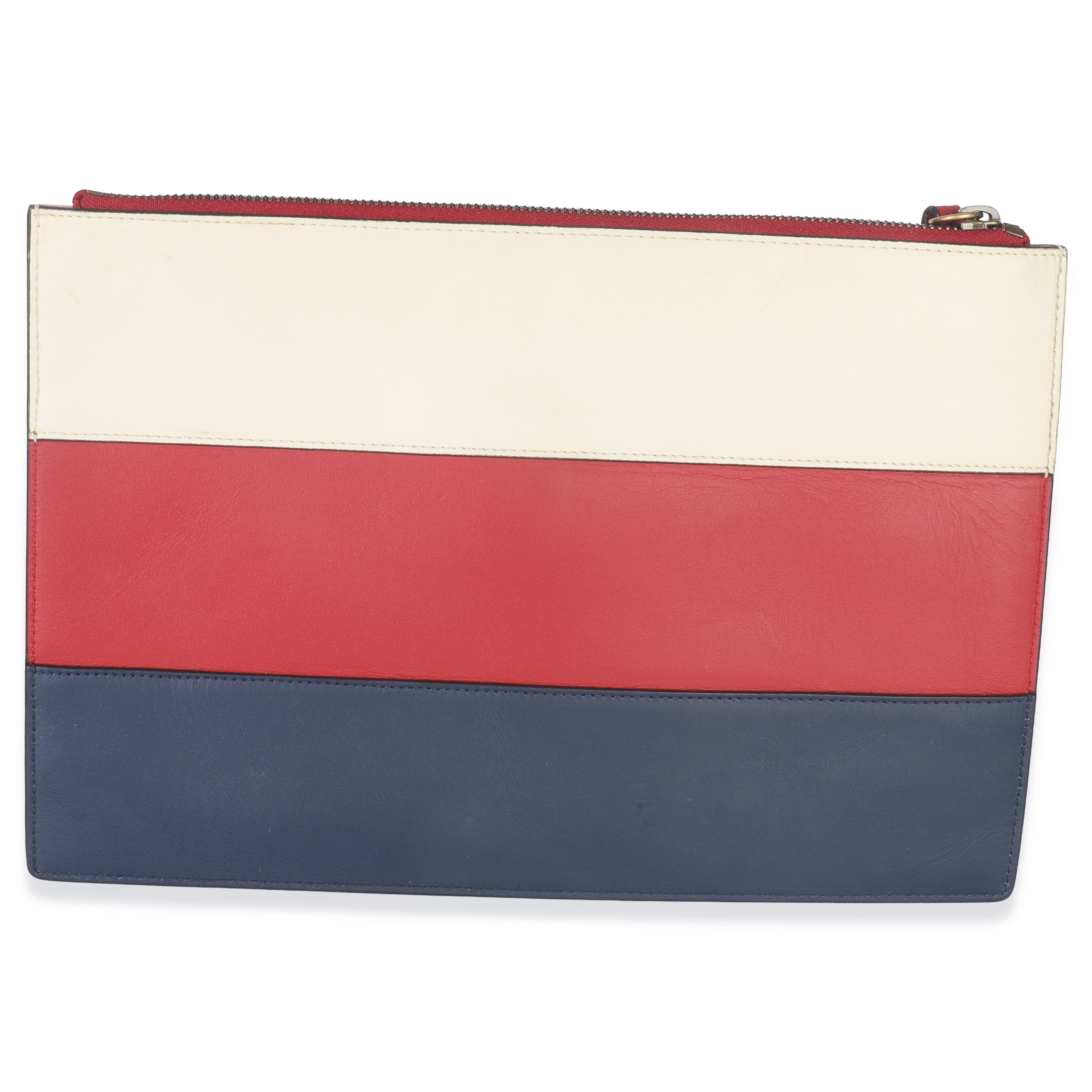 Red Navy Cream Calfskin Queen Margaret Flat Pouch