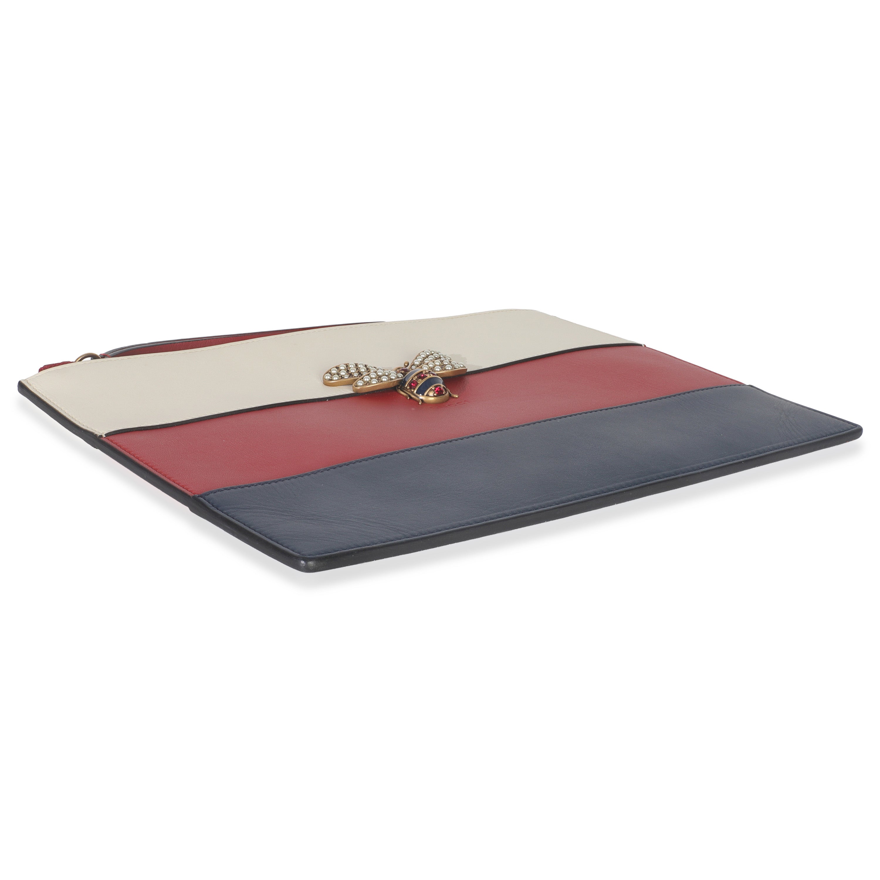 Red Navy Cream Calfskin Queen Margaret Flat Pouch