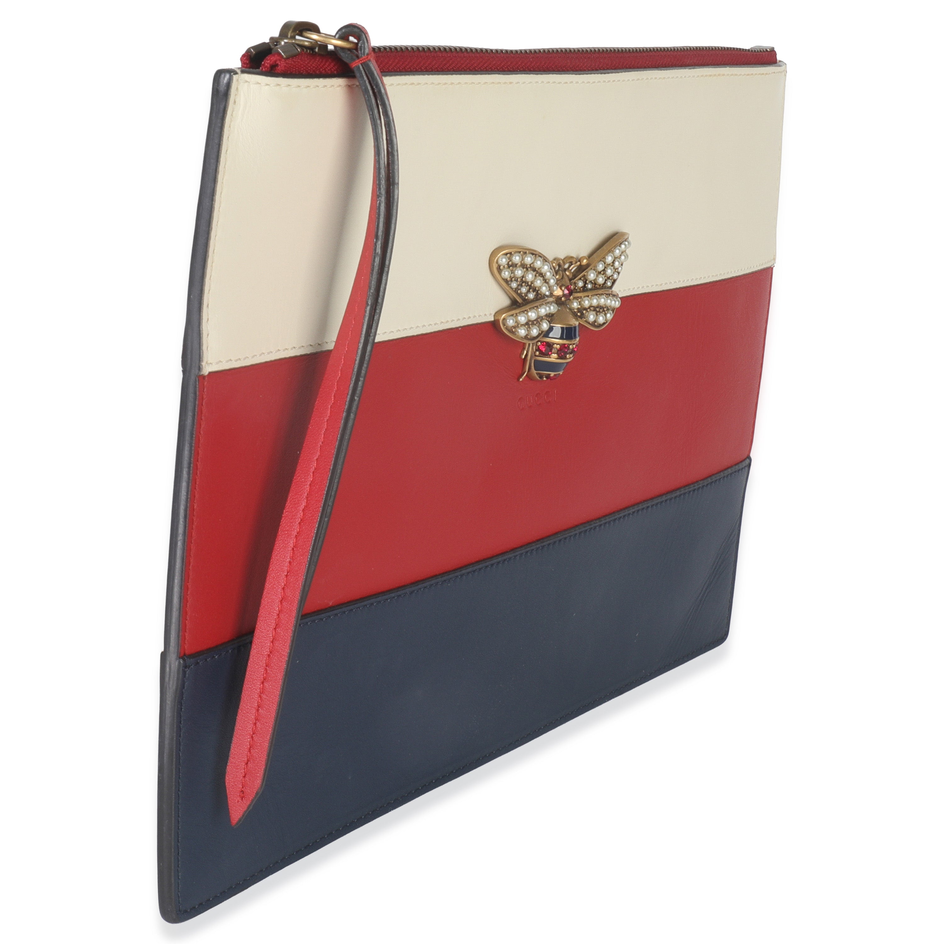 Red Navy Cream Calfskin Queen Margaret Flat Pouch