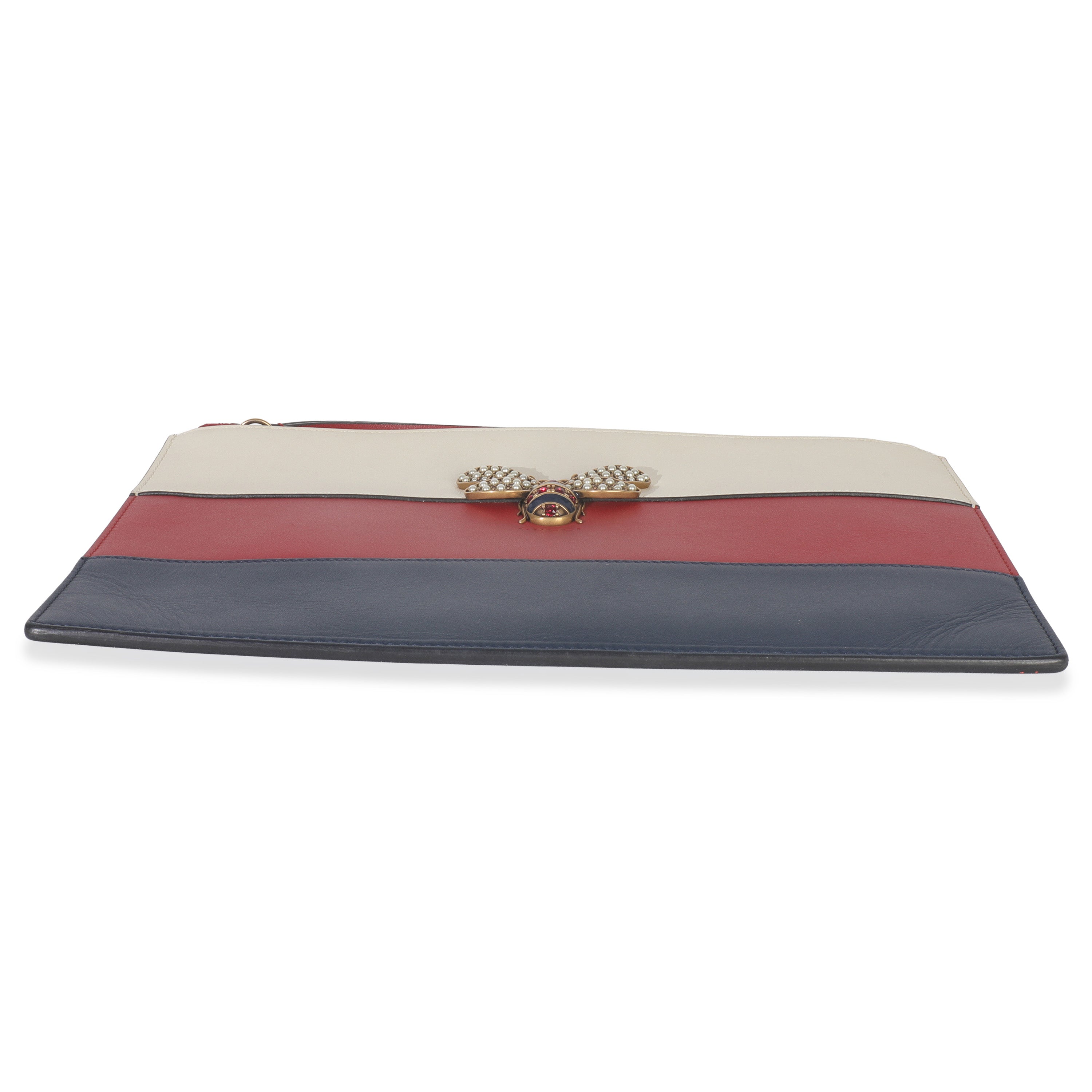 Red Navy Cream Calfskin Queen Margaret Flat Pouch