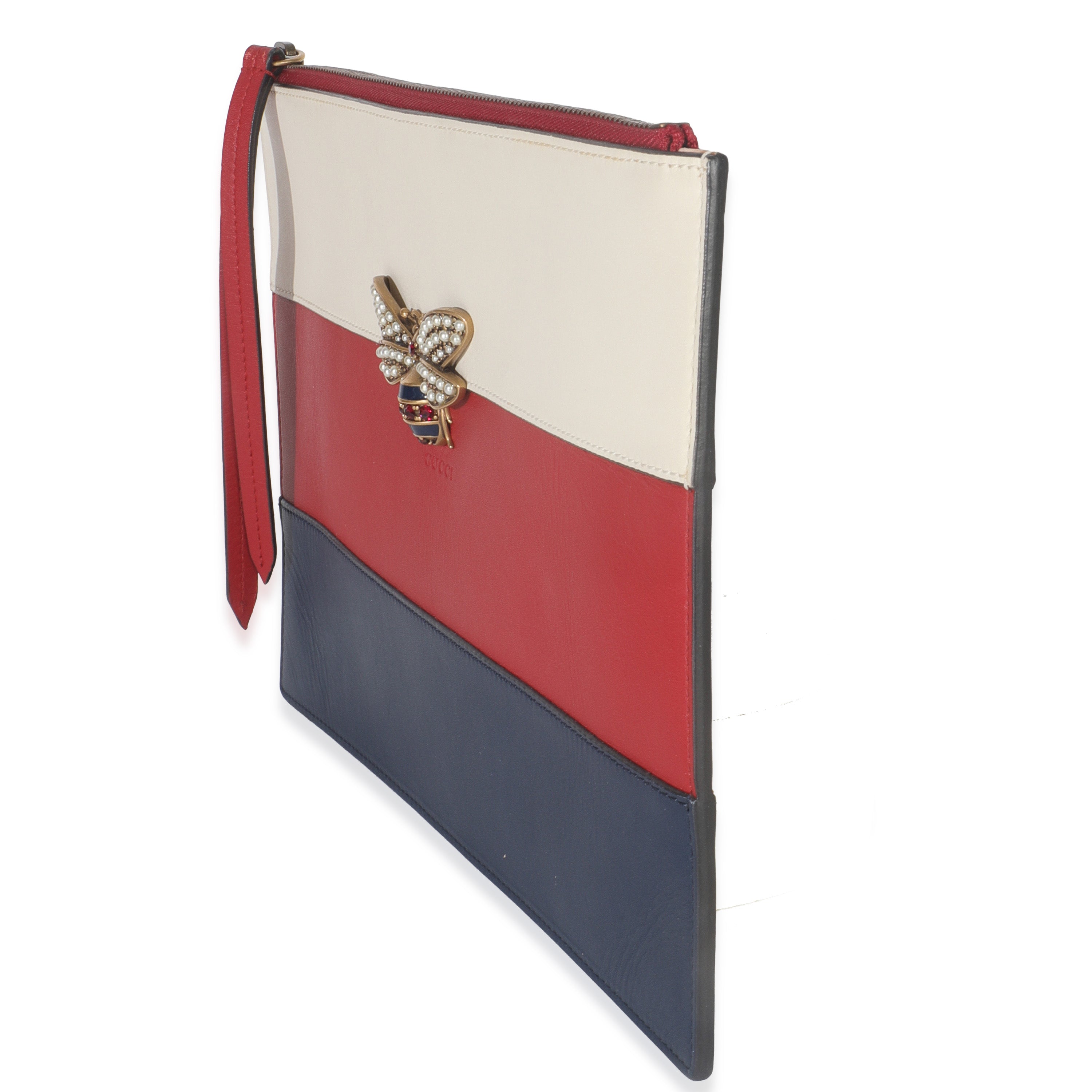 Red Navy Cream Calfskin Queen Margaret Flat Pouch