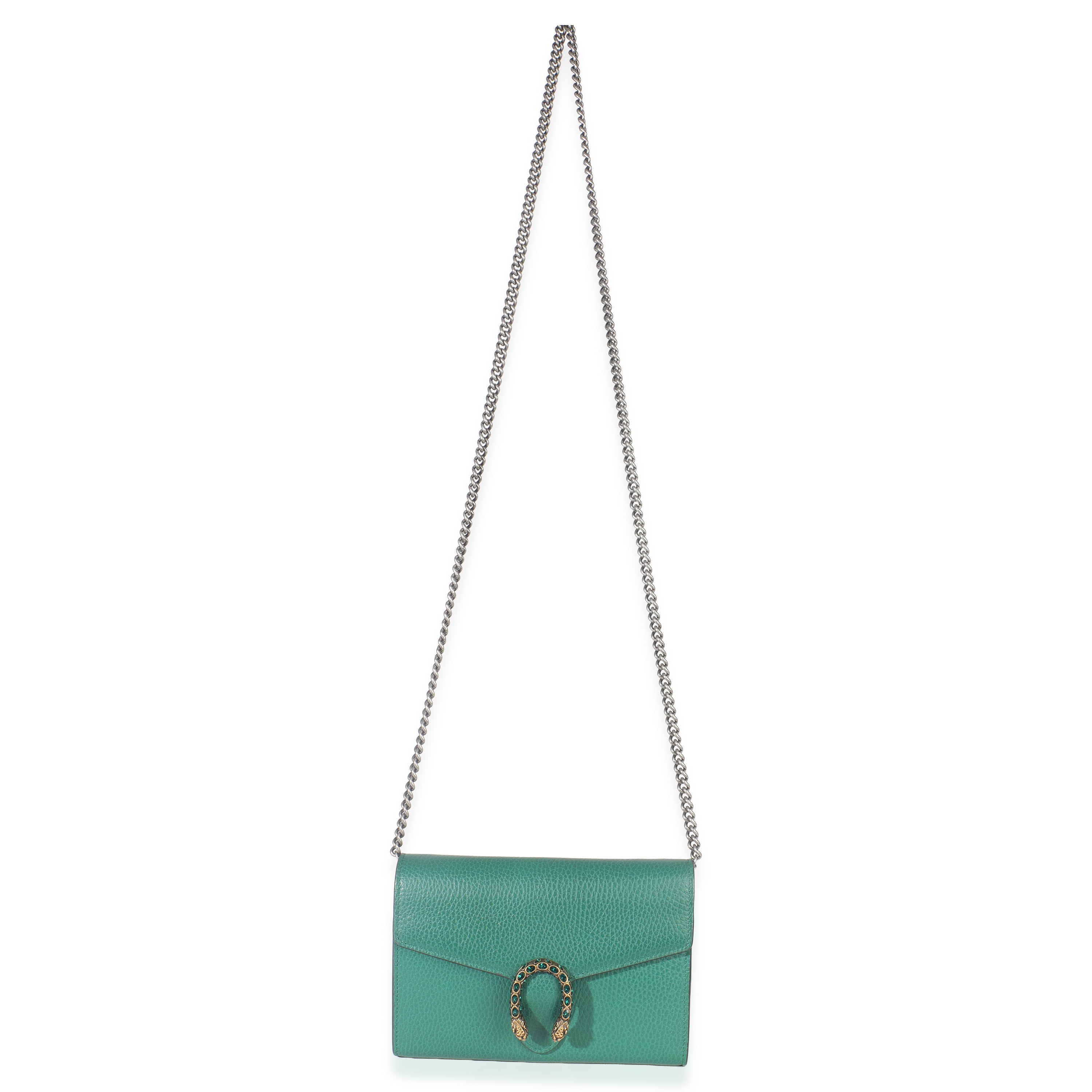 Emerald Pebbled Calfskin Dionysus Chain Wallet