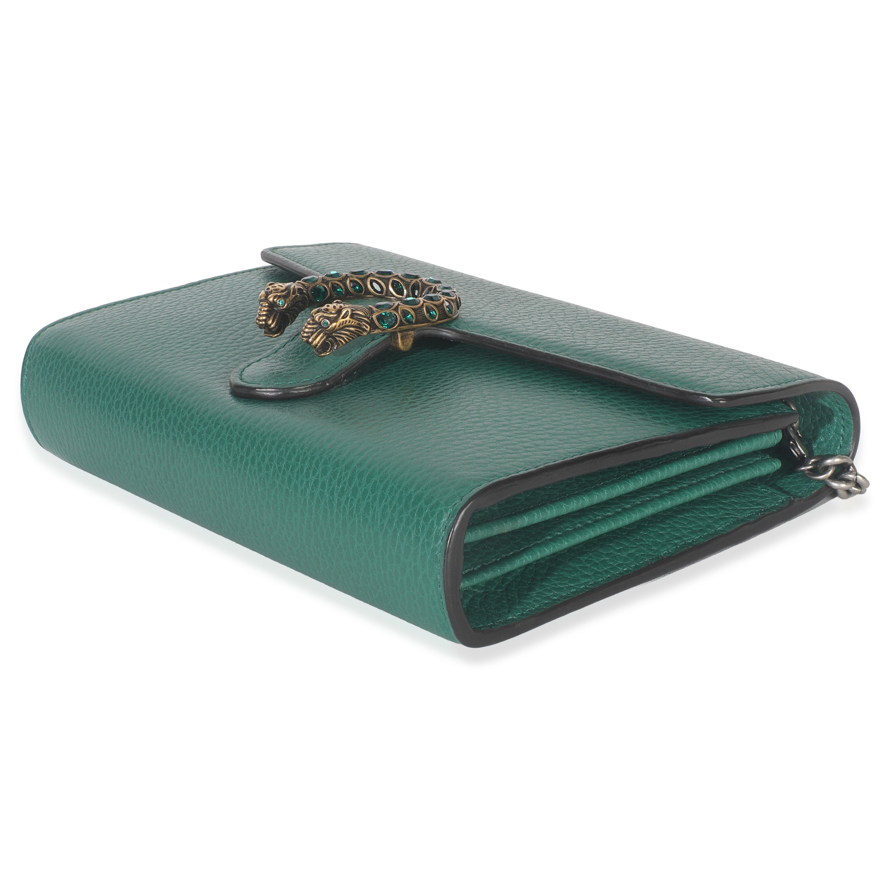 Emerald Pebbled Calfskin Dionysus Chain Wallet