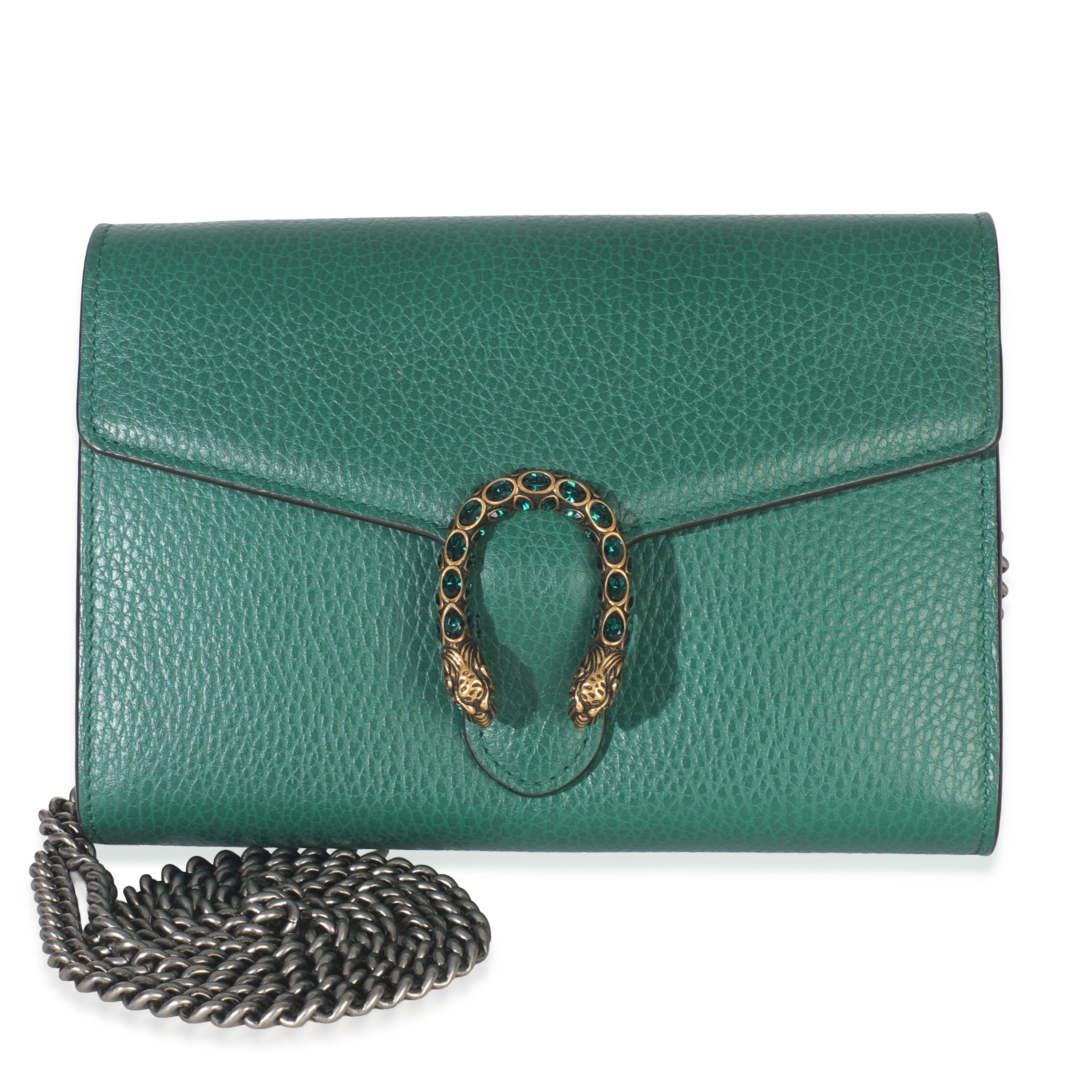 Emerald Pebbled Calfskin Dionysus Chain Wallet