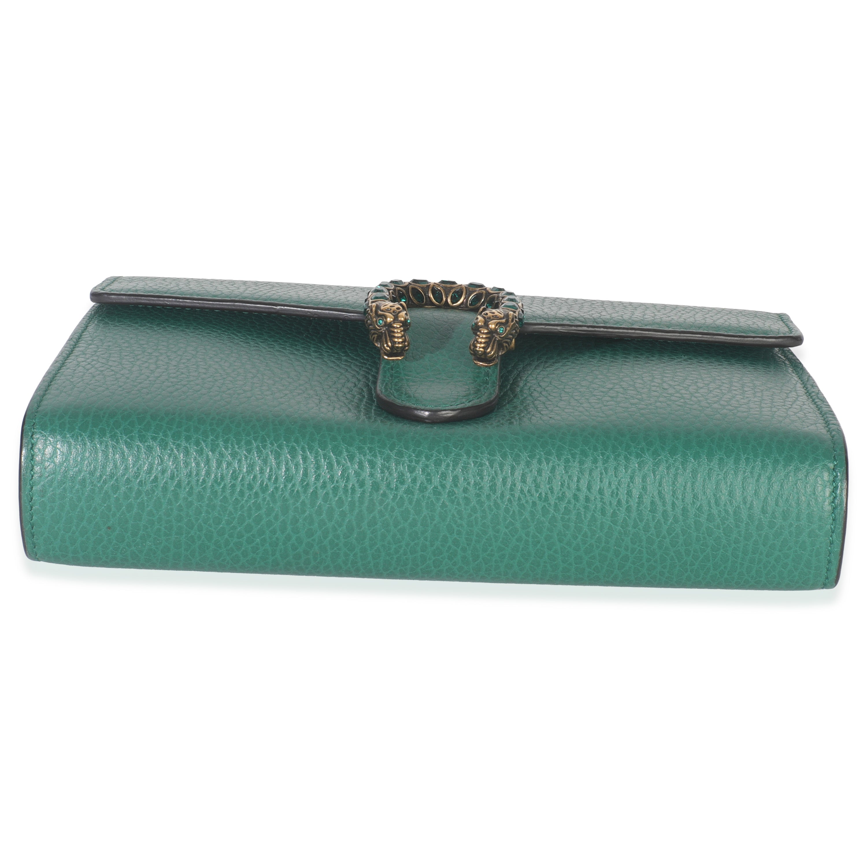 Emerald Pebbled Calfskin Dionysus Chain Wallet