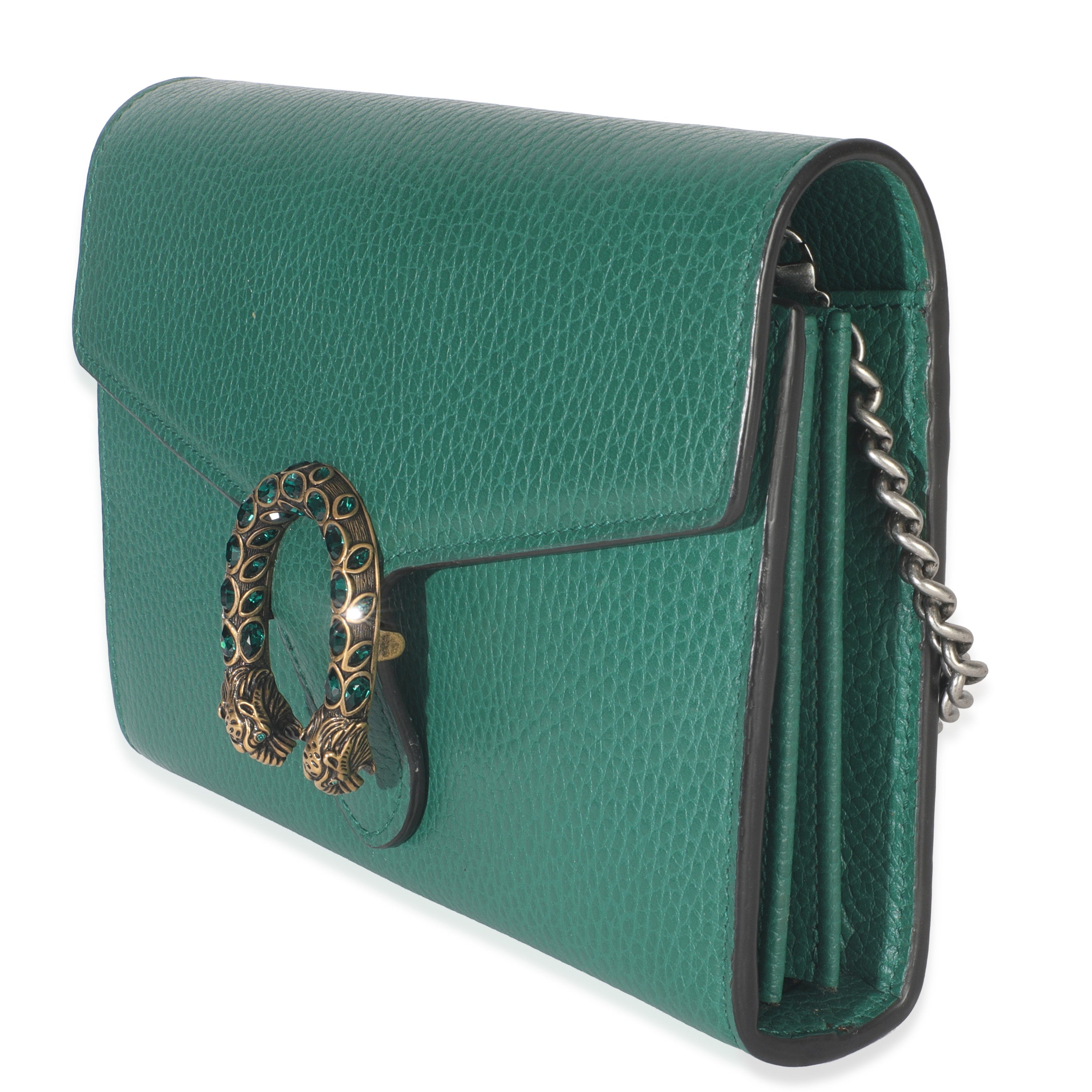 Emerald Pebbled Calfskin Dionysus Chain Wallet