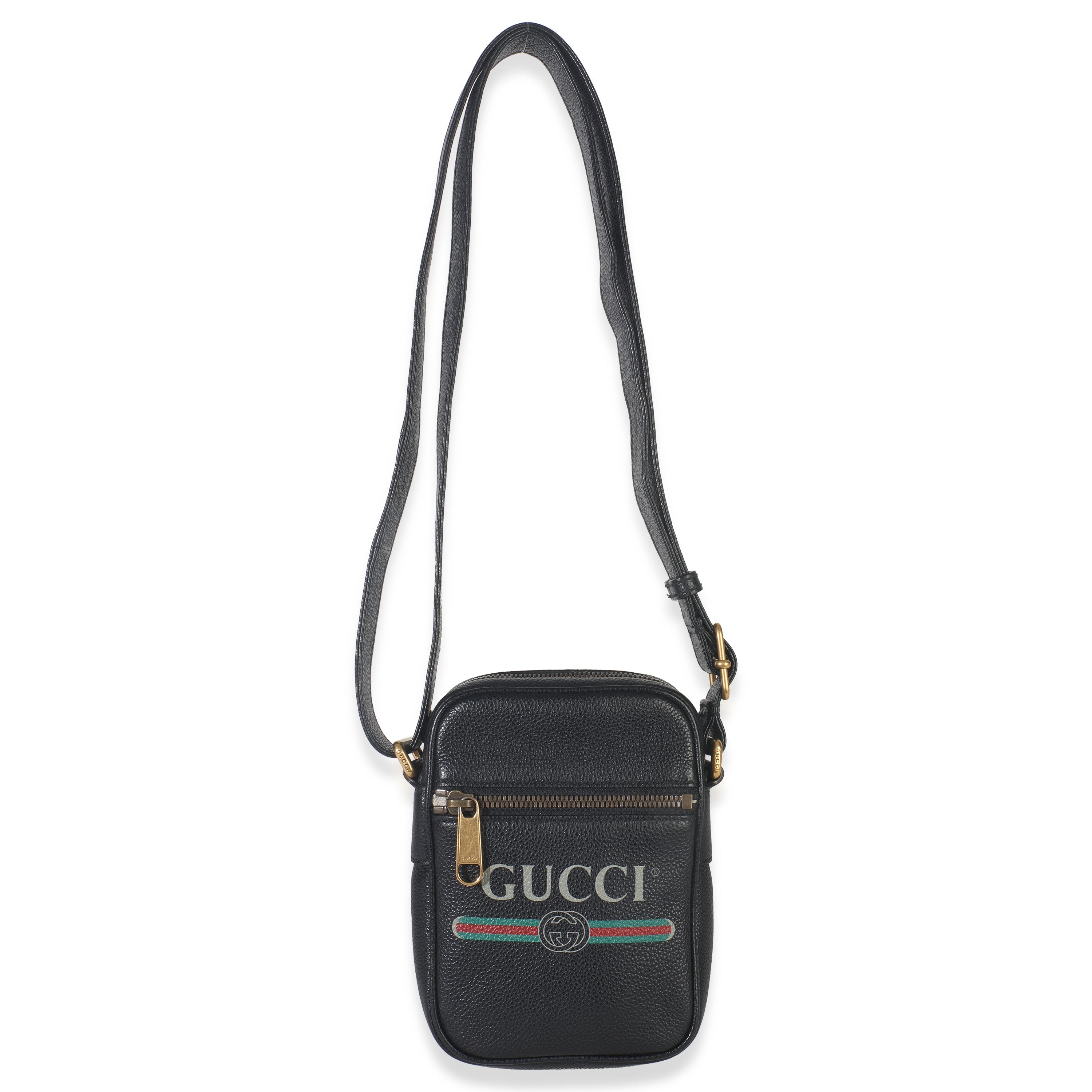 Black Pebbled Calfskin Vintage Logo Messenger Bag