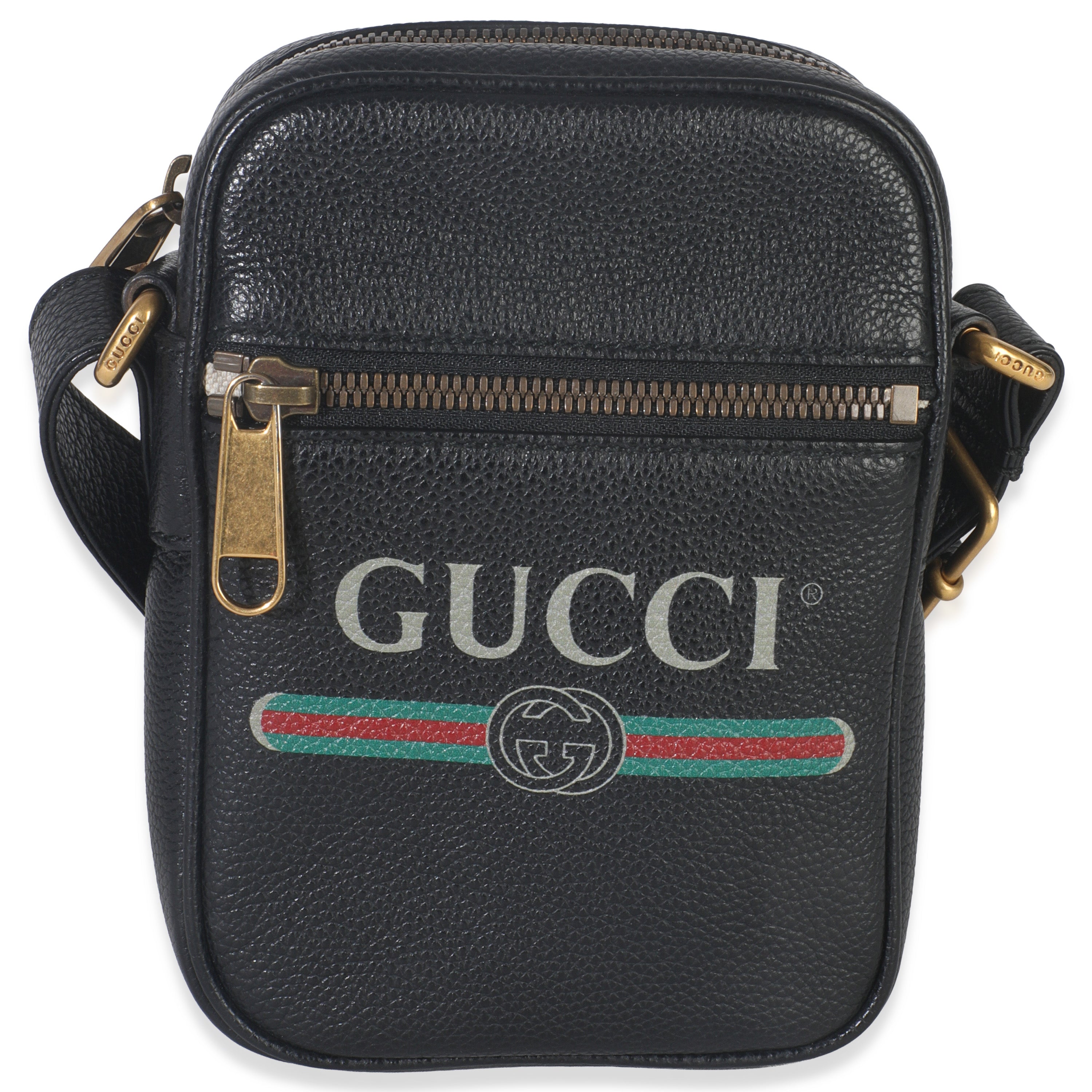 Black Pebbled Calfskin Vintage Logo Messenger Bag